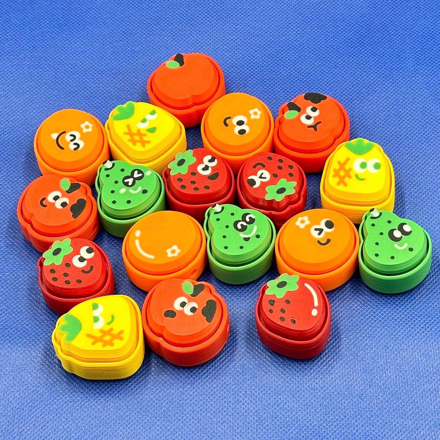 Colorful Clicker Fruit Fidgets Keychain | 3D Printed Emoji Faces for Stress Relief & Fun Party Favors Gift Idea