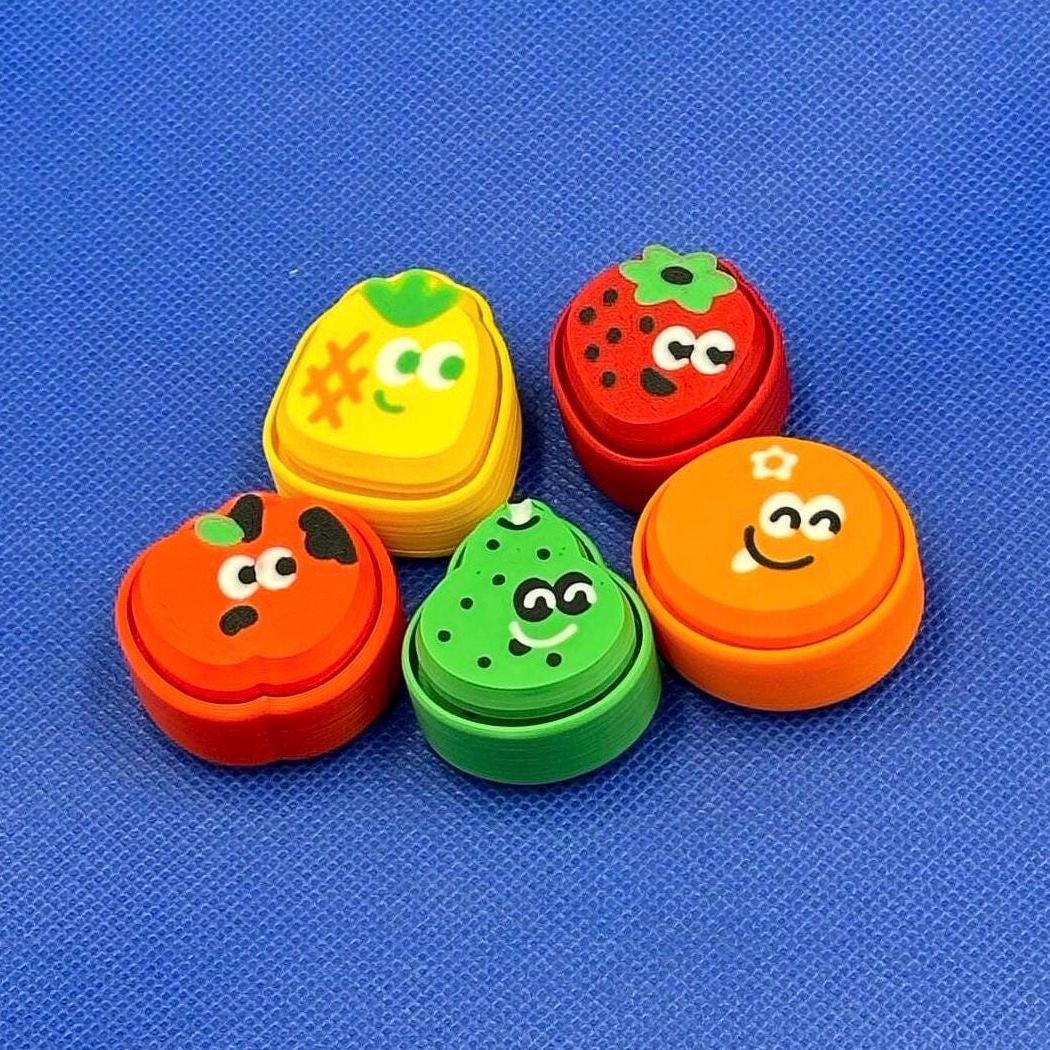 Colorful Clicker Fruit Fidgets Keychain | 3D Printed Emoji Faces for Stress Relief & Fun Party Favors Gift Idea