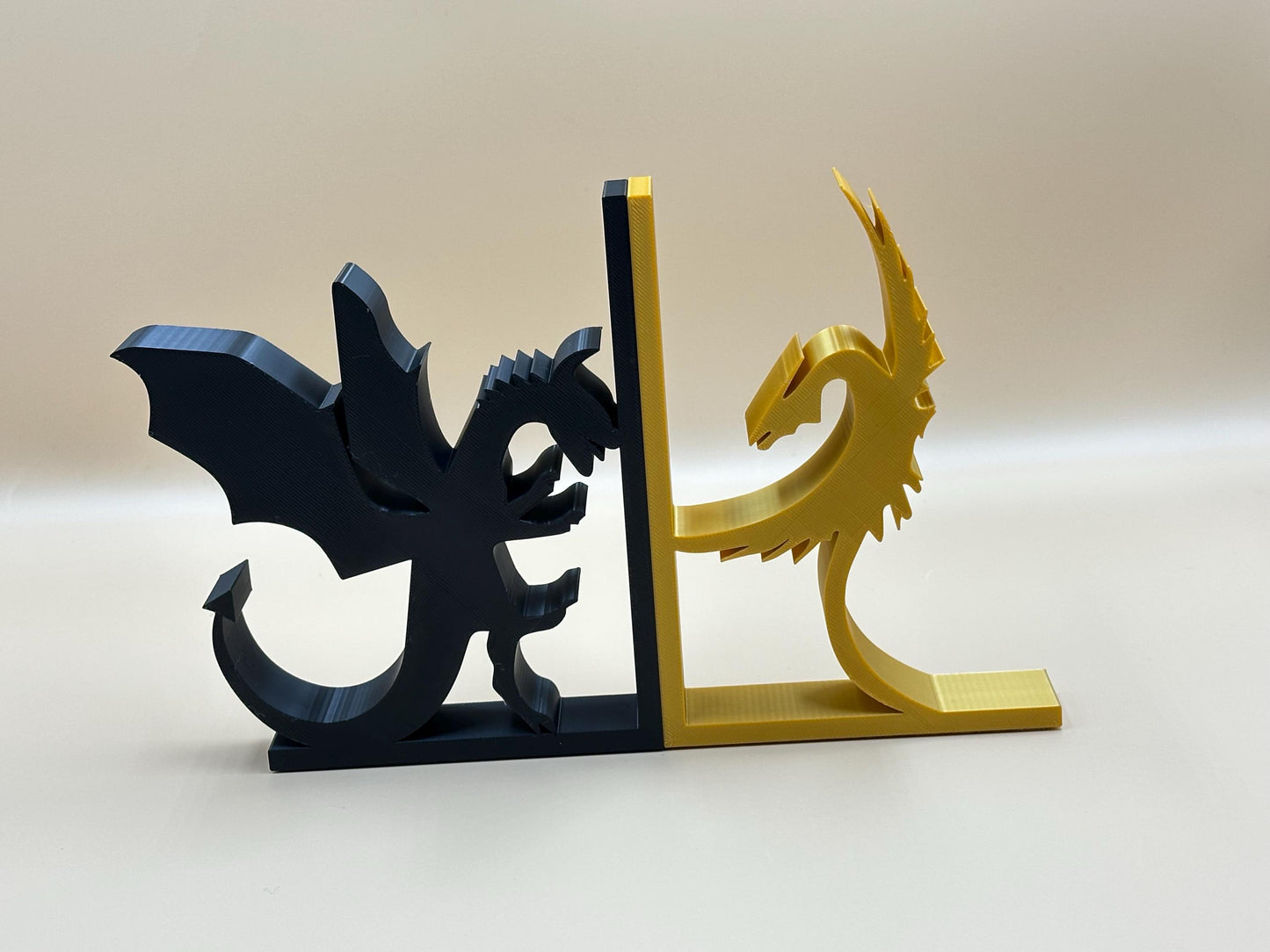 Dragon Bookends 3D Printed Black & Gold Pair, Unique Fantasy Home Office Decor, Perfect Gift for Book Lovers