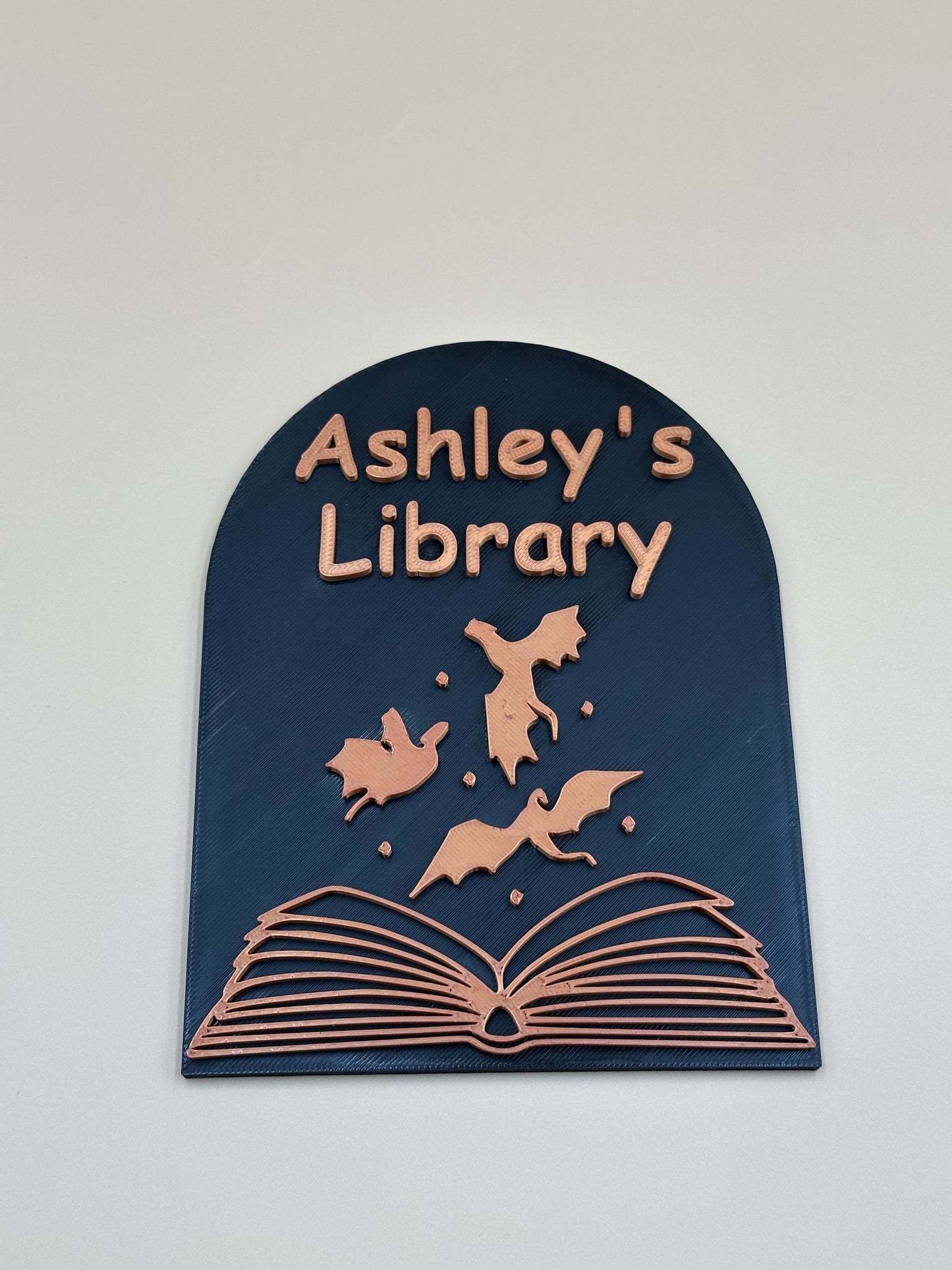 Personalized Library Sign with Dragons, Custom Book Nook Décor for Home & Reading Room Gift