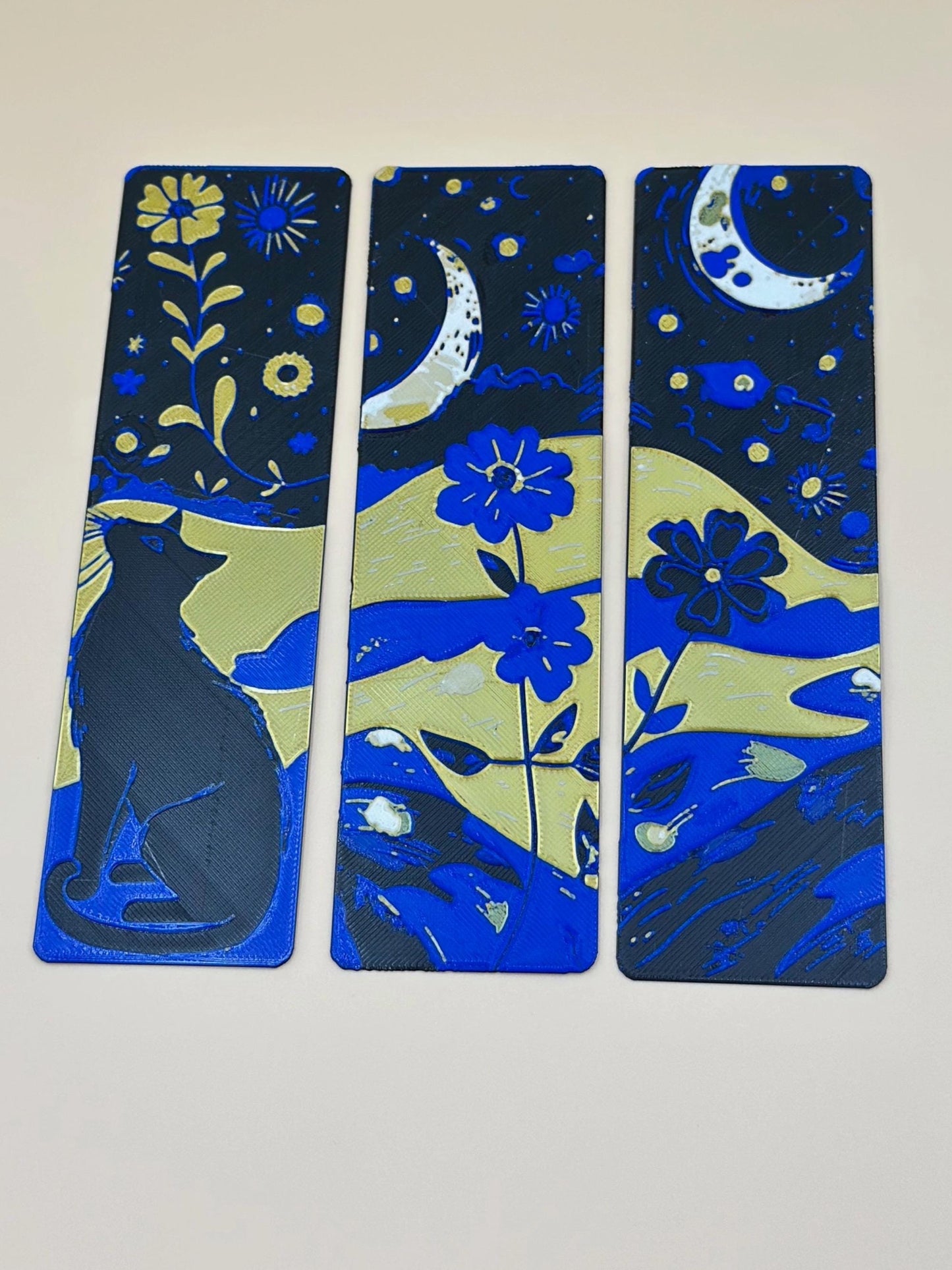 3D Printed Cat Bookmark Set: Starry Night Design, Book Lover Gift