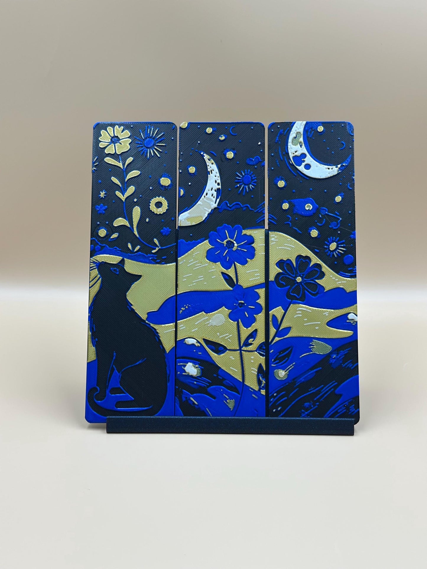 3D Printed Cat Bookmark Set: Starry Night Design, Book Lover Gift
