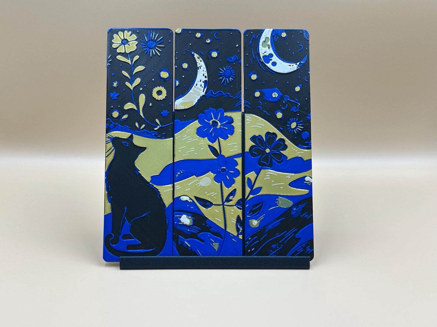 3D Printed Cat Bookmark Set: Starry Night Design, Book Lover Gift