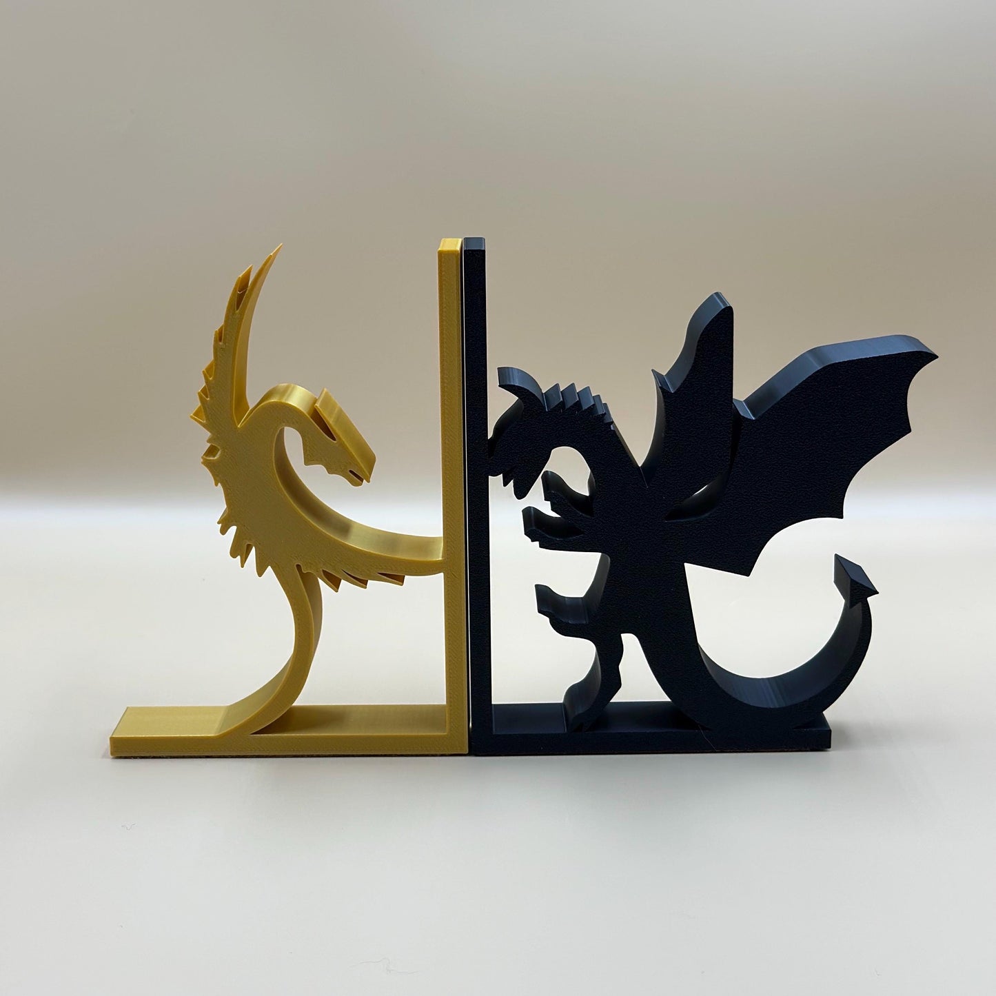 Dragon Bookends 3D Printed Black & Gold Pair, Unique Fantasy Home Office Decor, Perfect Gift for Book Lovers