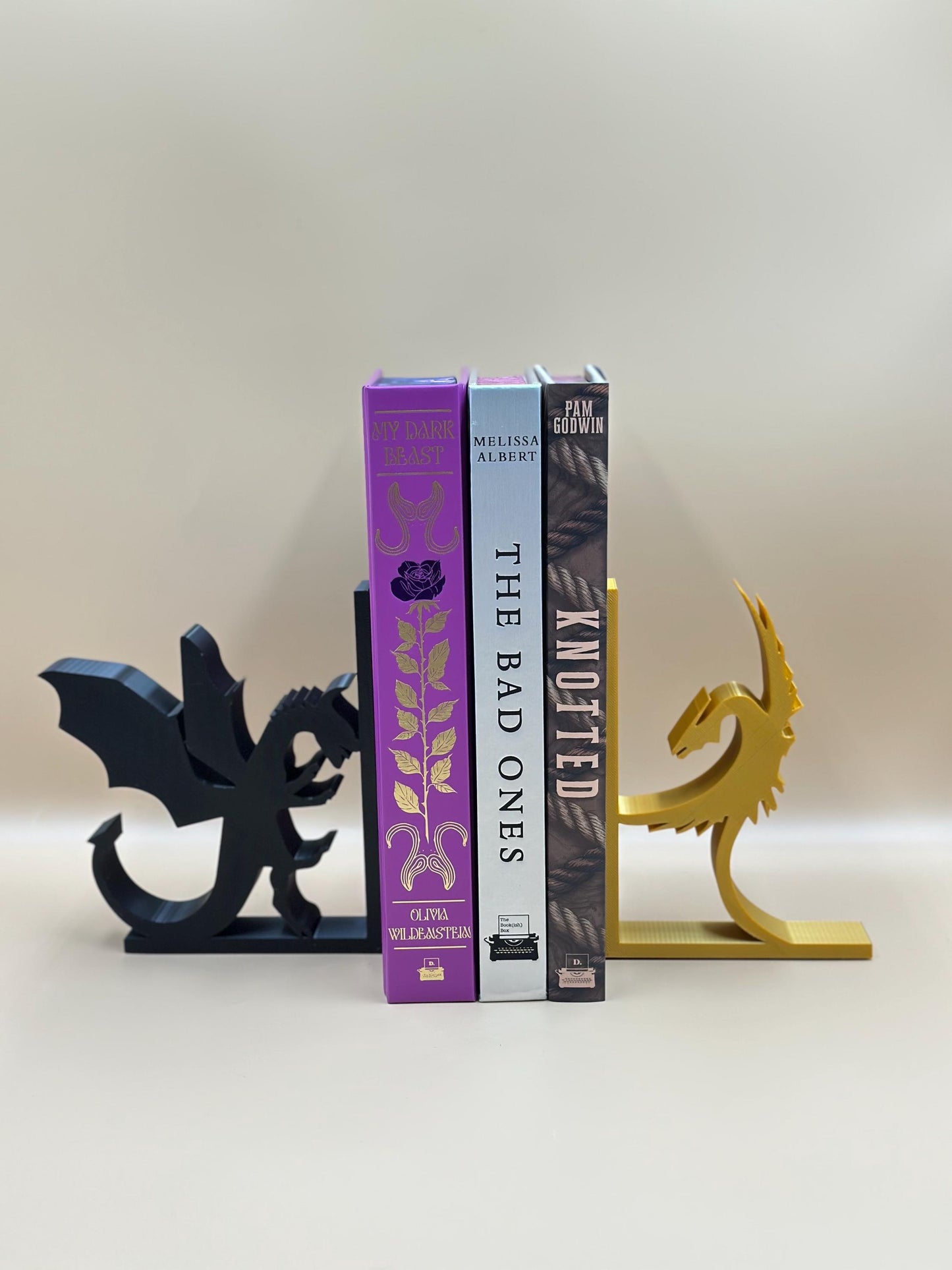Dragon Bookends 3D Printed Black & Gold Pair, Unique Fantasy Home Office Decor, Perfect Gift for Book Lovers