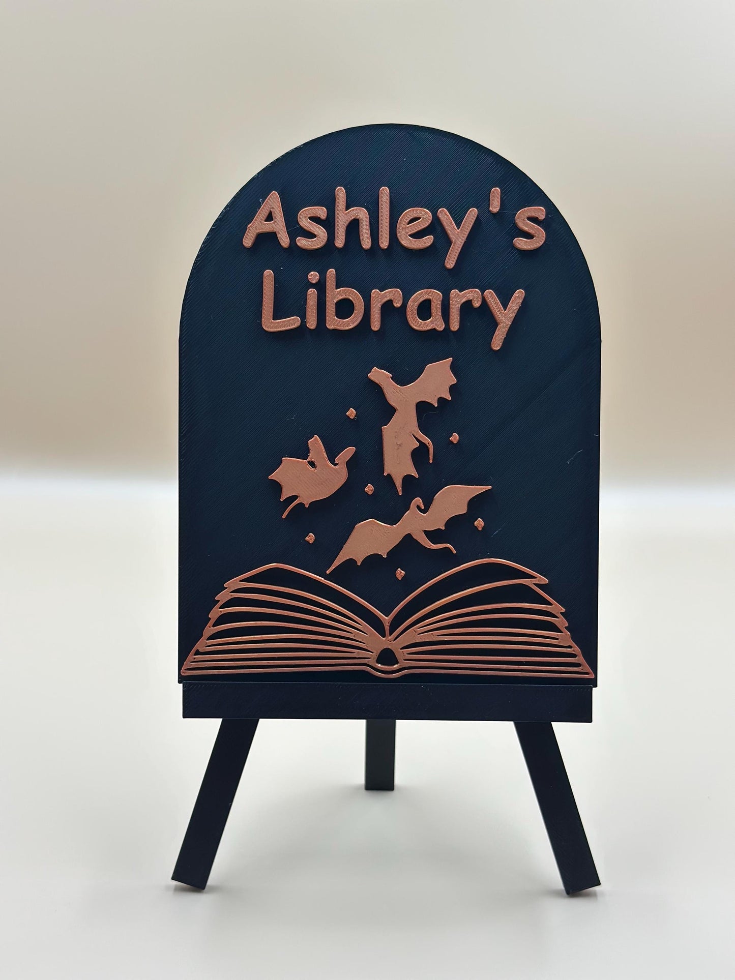Personalized Library Sign with Dragons, Custom Book Nook Décor for Home & Reading Room Gift