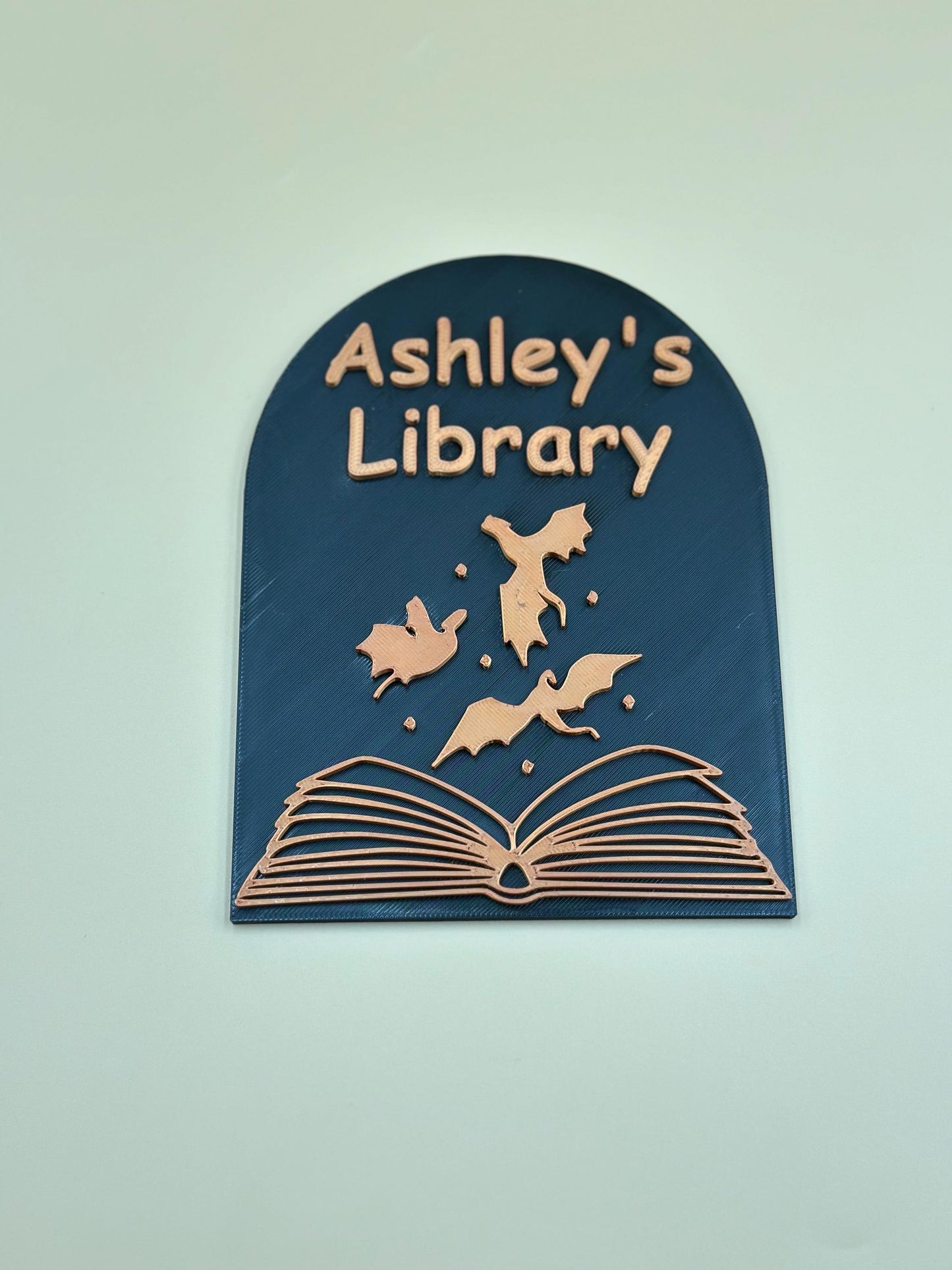 Personalized Library Sign with Dragons, Custom Book Nook Décor for Home & Reading Room Gift