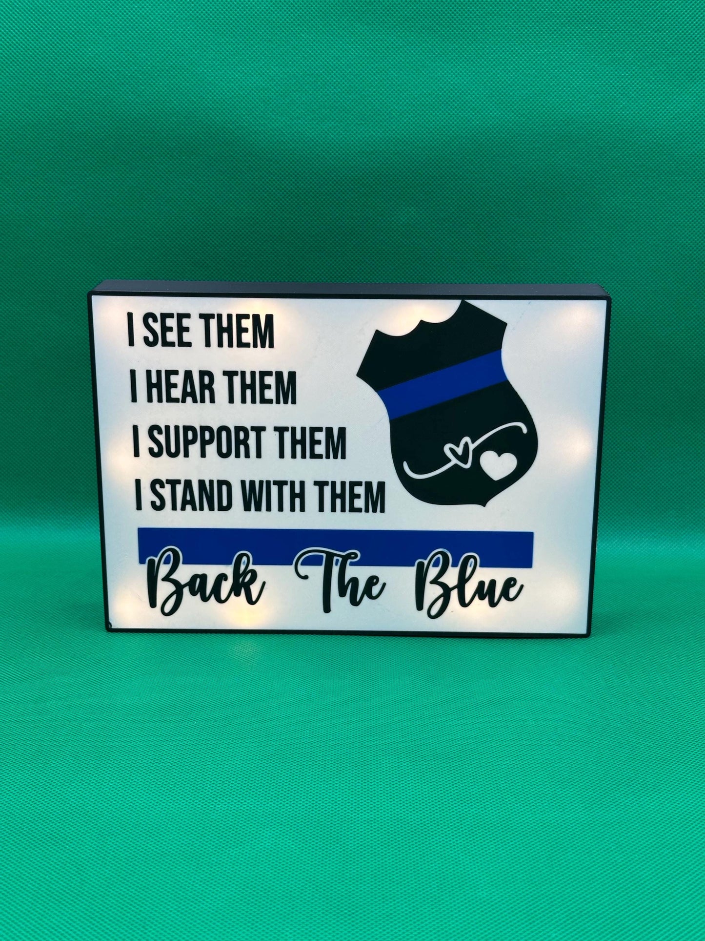 Back the Blue Light Box: Police Badge Sign - Law Enforcement Gift