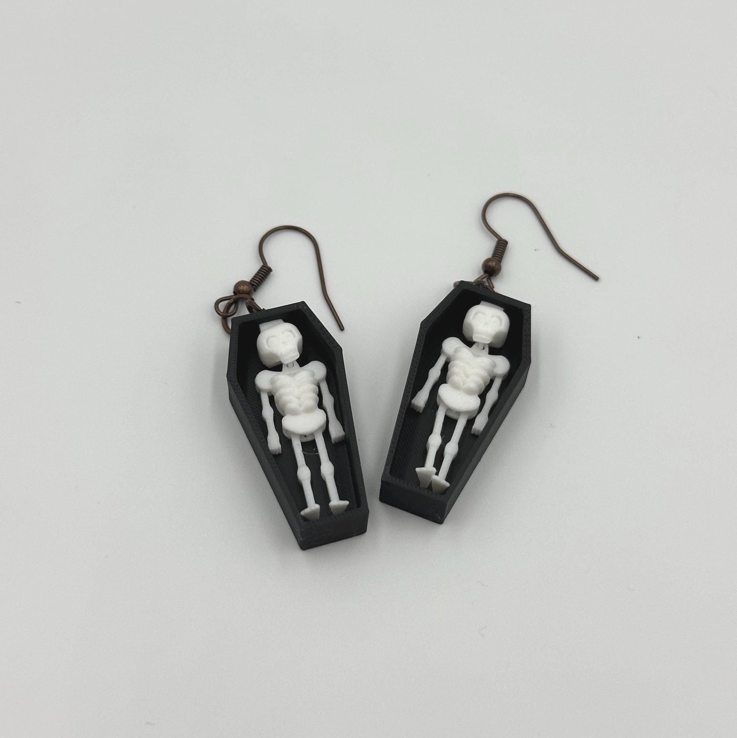 Gothic Coffin Dangle Earrings: 3D Printed Skeleton Jewelry