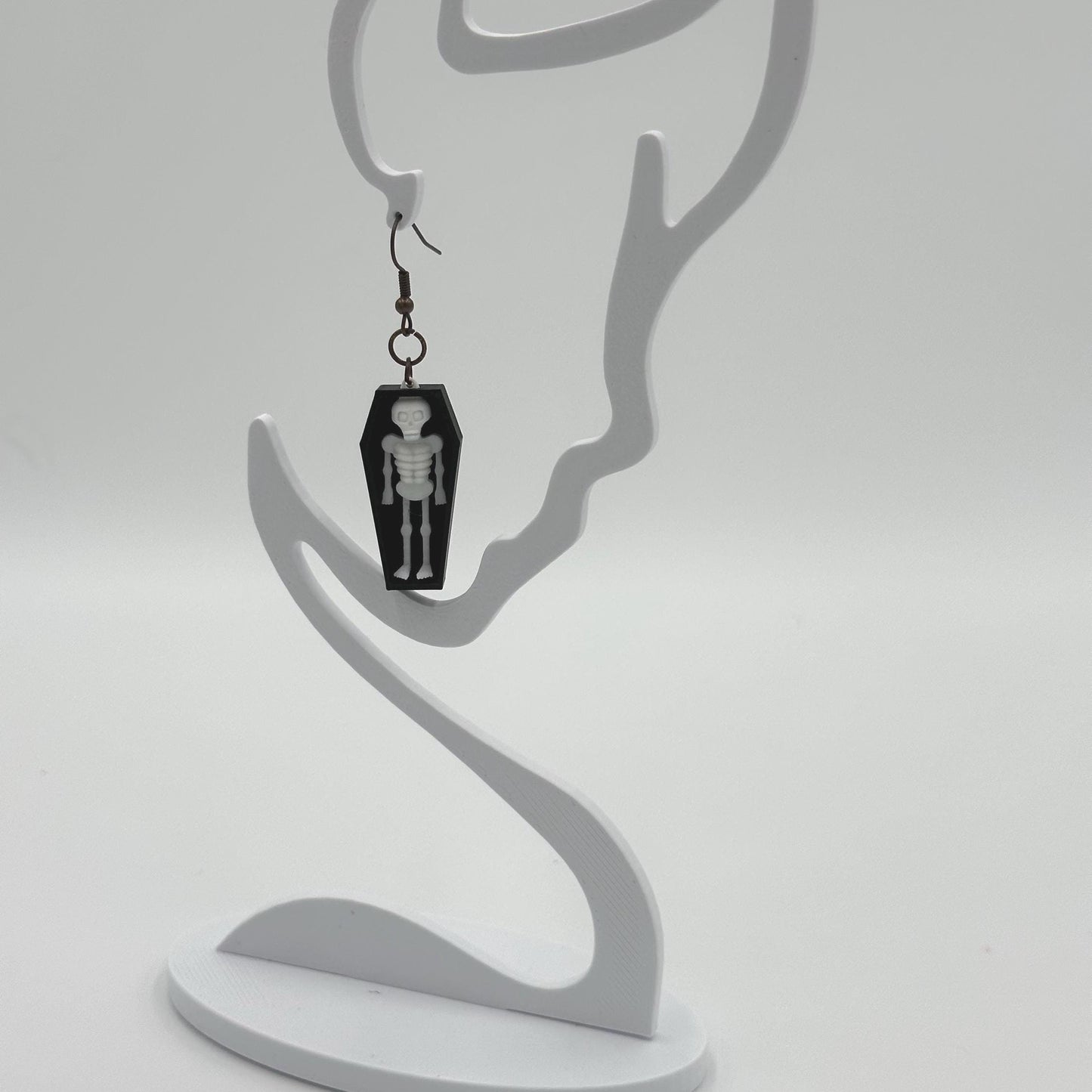 Gothic Coffin Dangle Earrings: 3D Printed Skeleton Jewelry