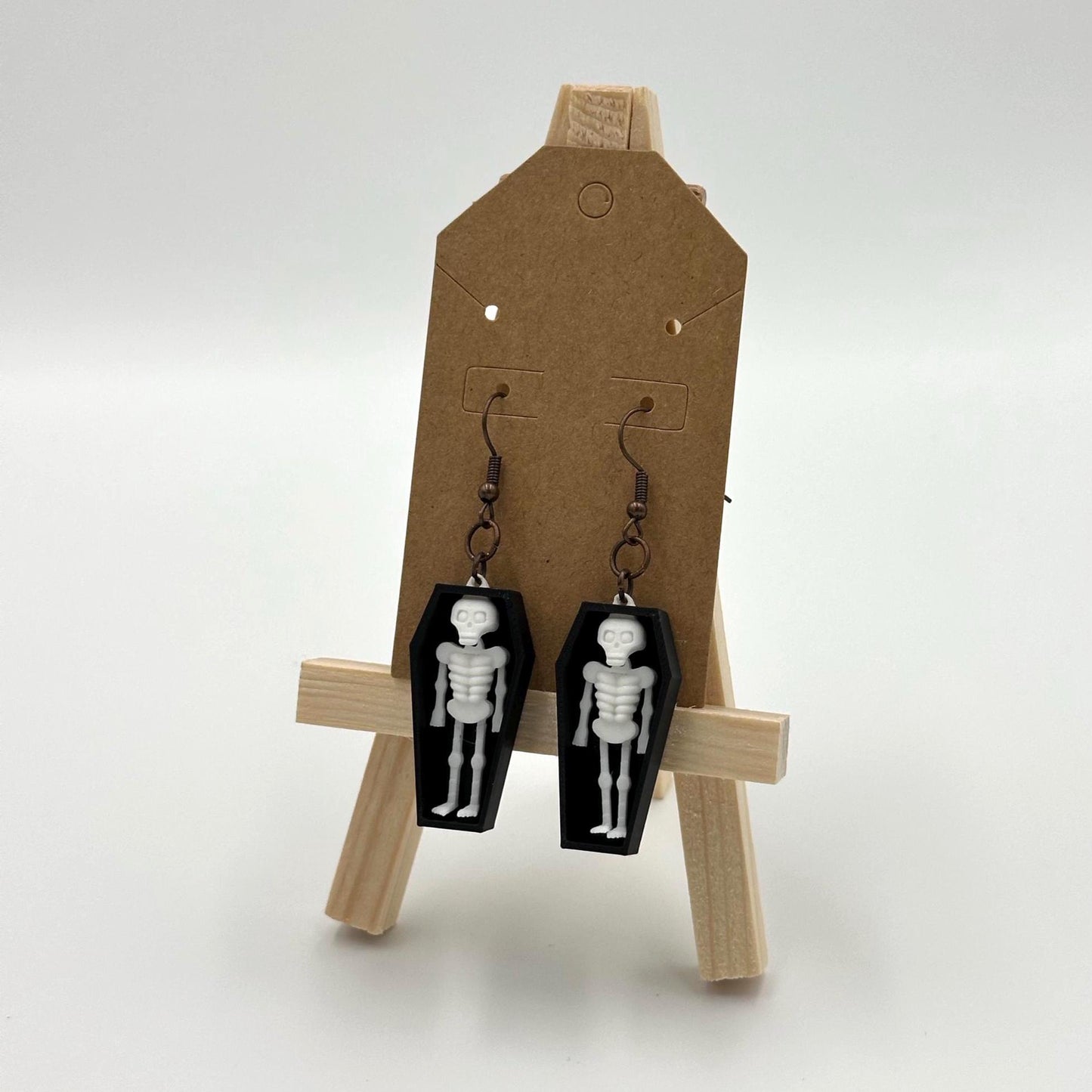 Gothic Coffin Dangle Earrings: 3D Printed Skeleton Jewelry