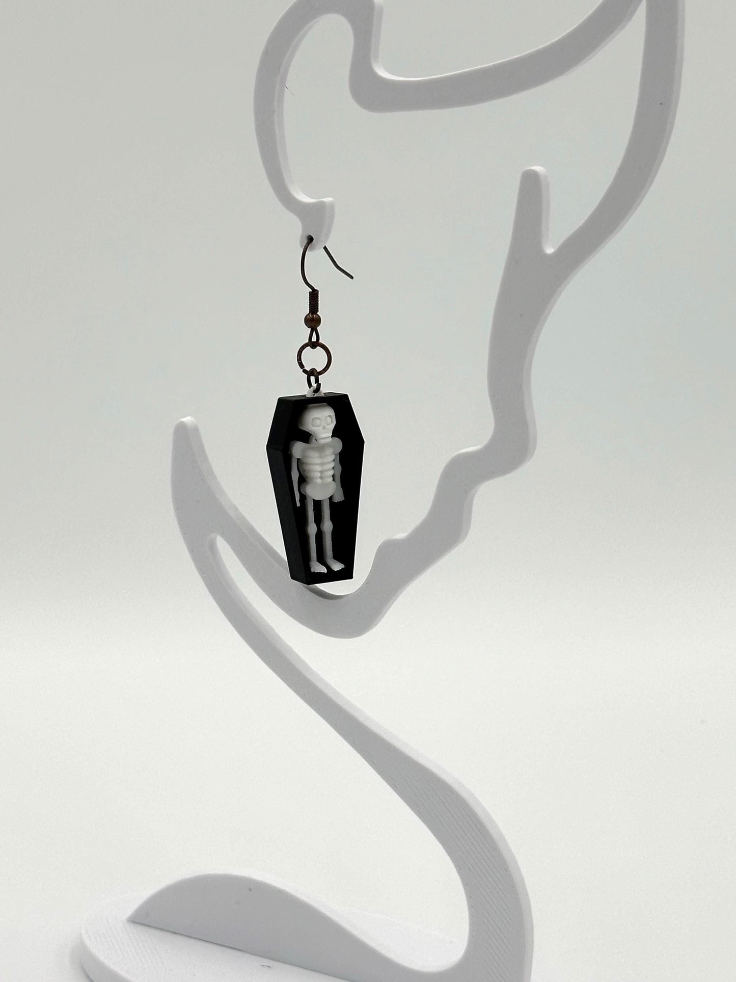 Gothic Coffin Dangle Earrings: 3D Printed Skeleton Jewelry