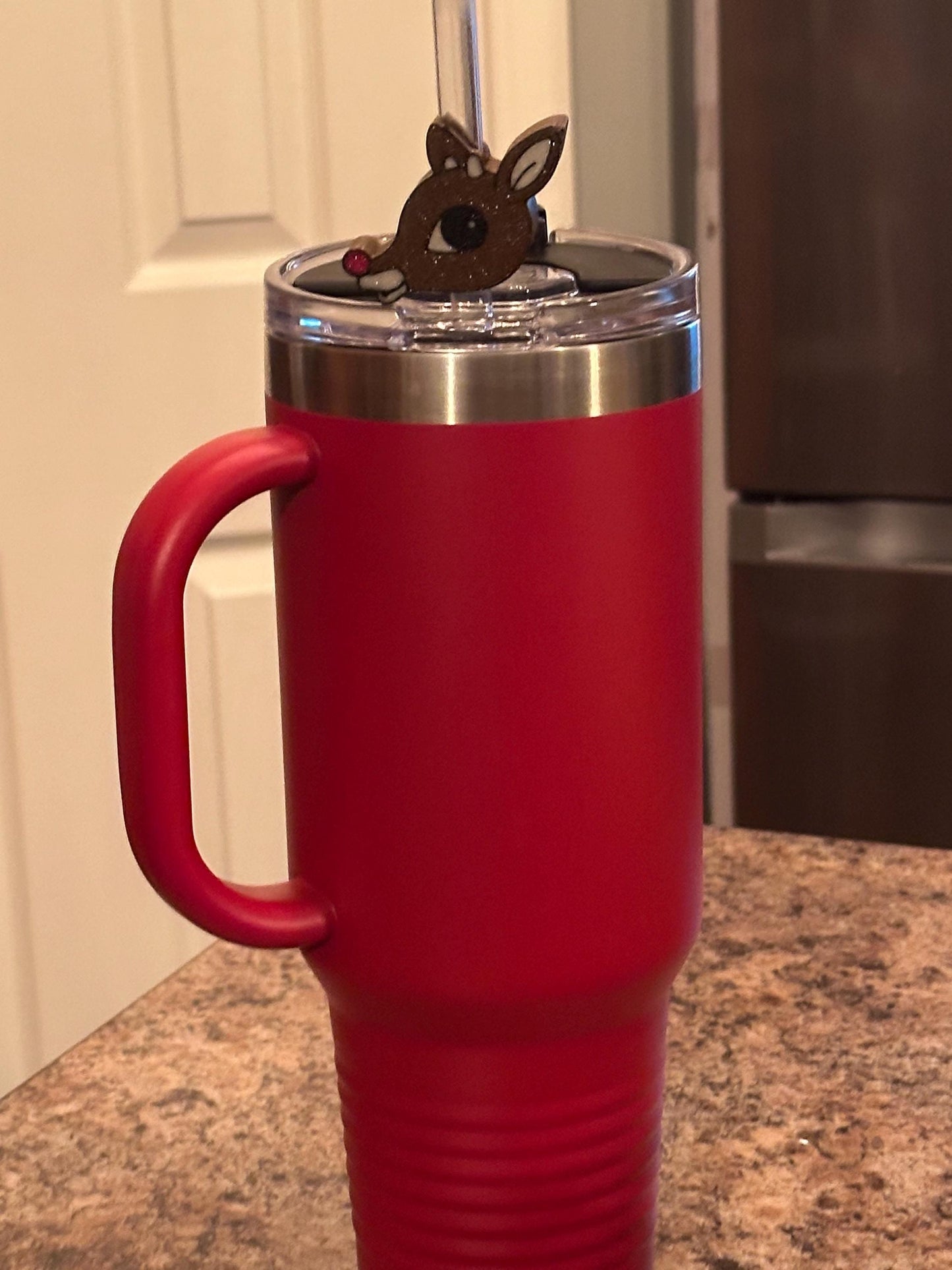 Rudolph Tumbler Topper: Festive Straw Charm