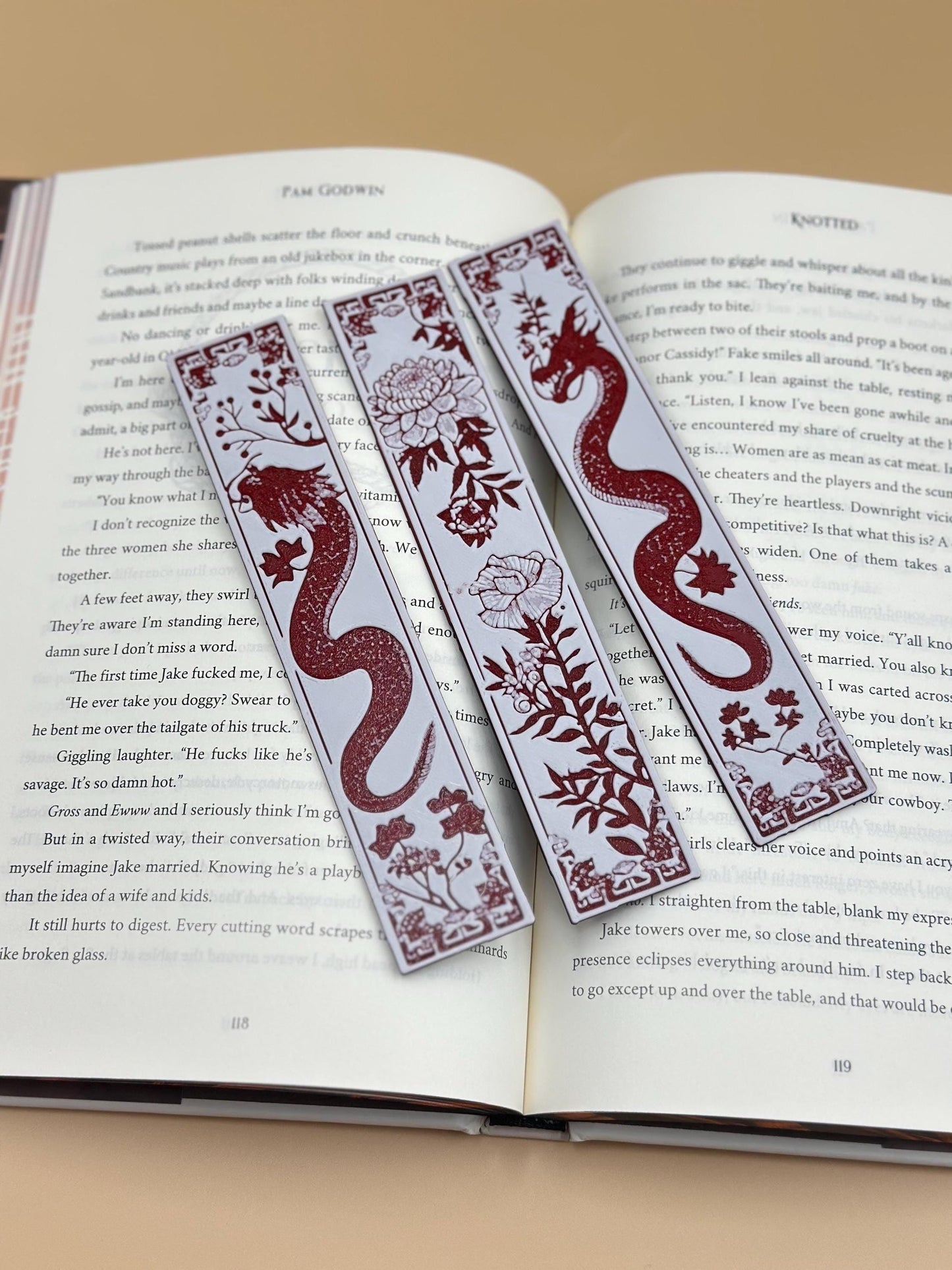 3D Printed Dragon Bookmark Set: Red & White Blossom Design