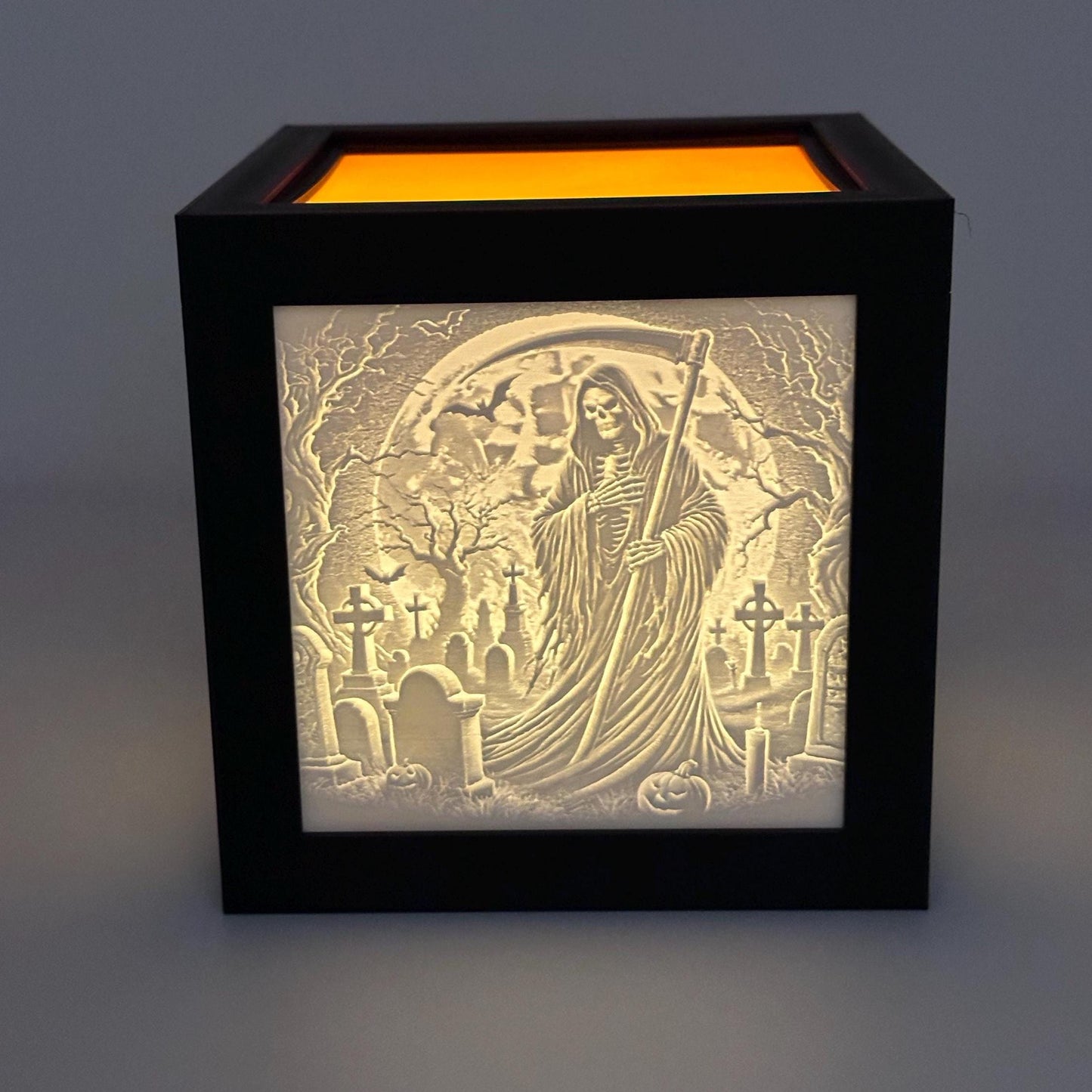 Monochrome Halloween Lighted Cube: Spider Web & Haunted House Decor