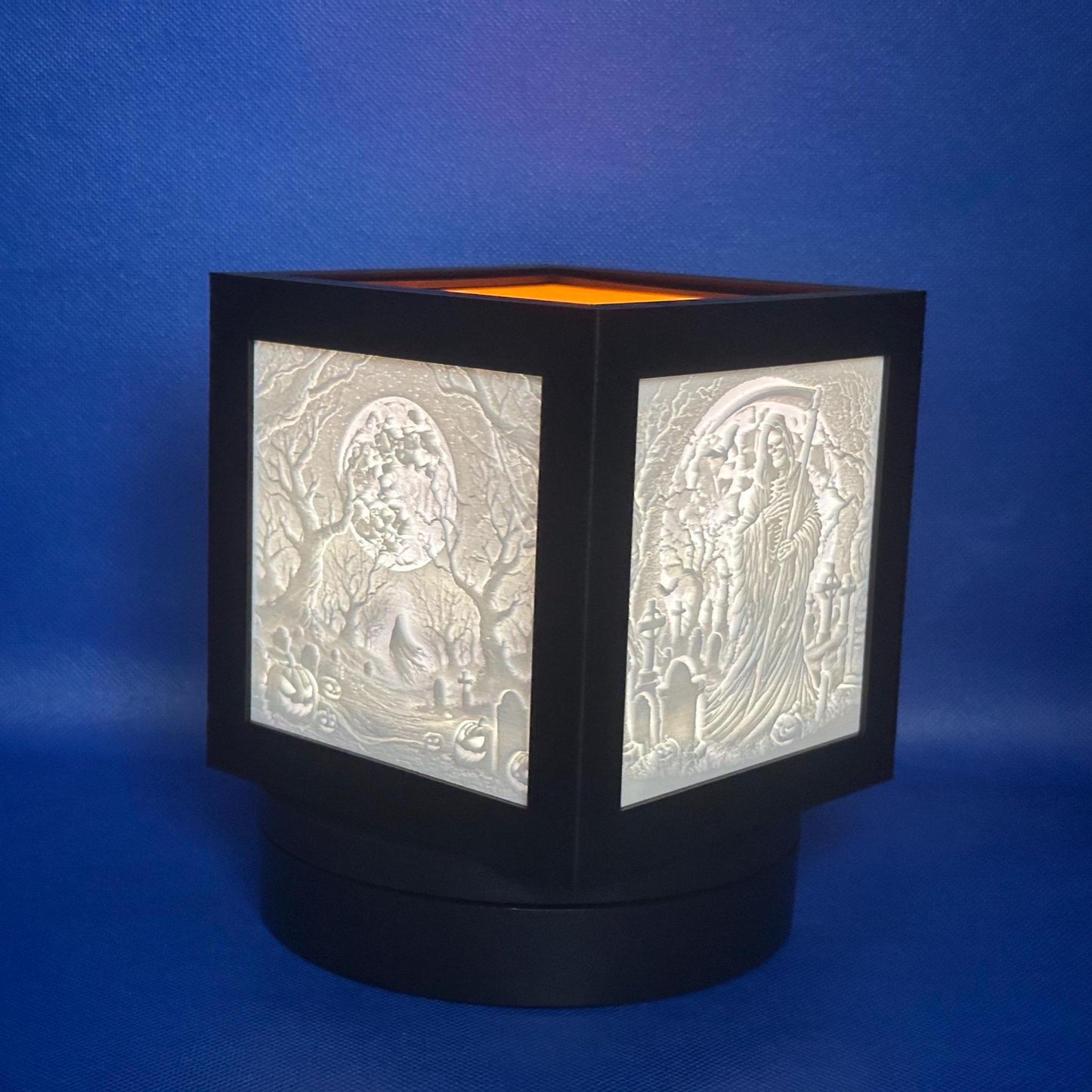 Monochrome Halloween Lighted Cube: Spider Web & Haunted House Decor