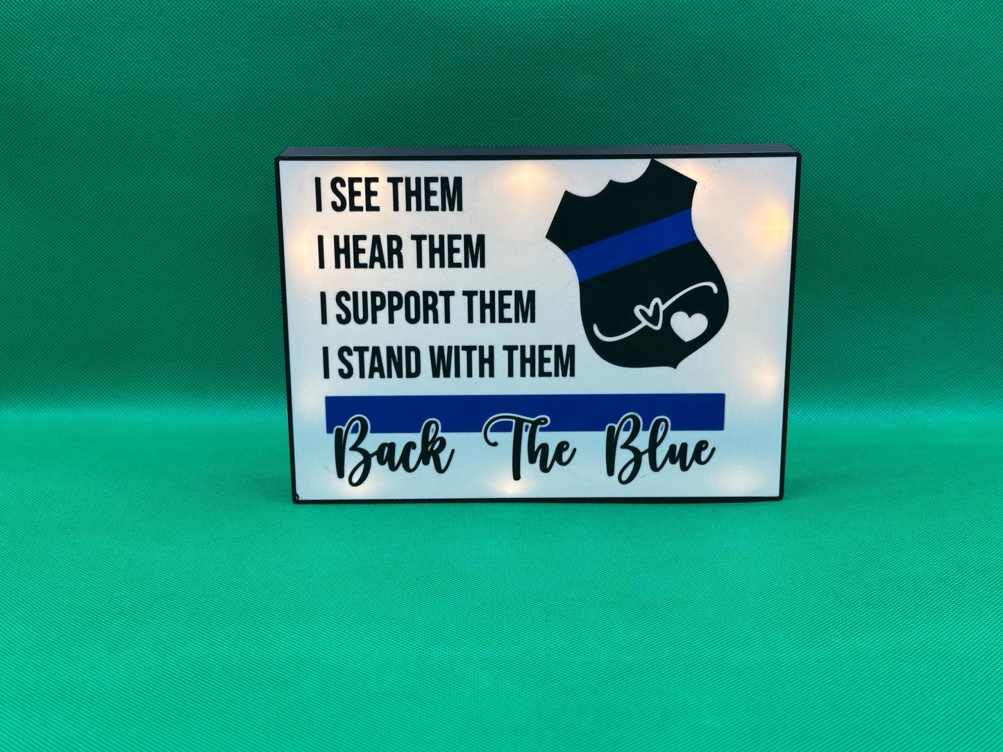 Back the Blue Light Box: Police Badge Sign - Law Enforcement Gift