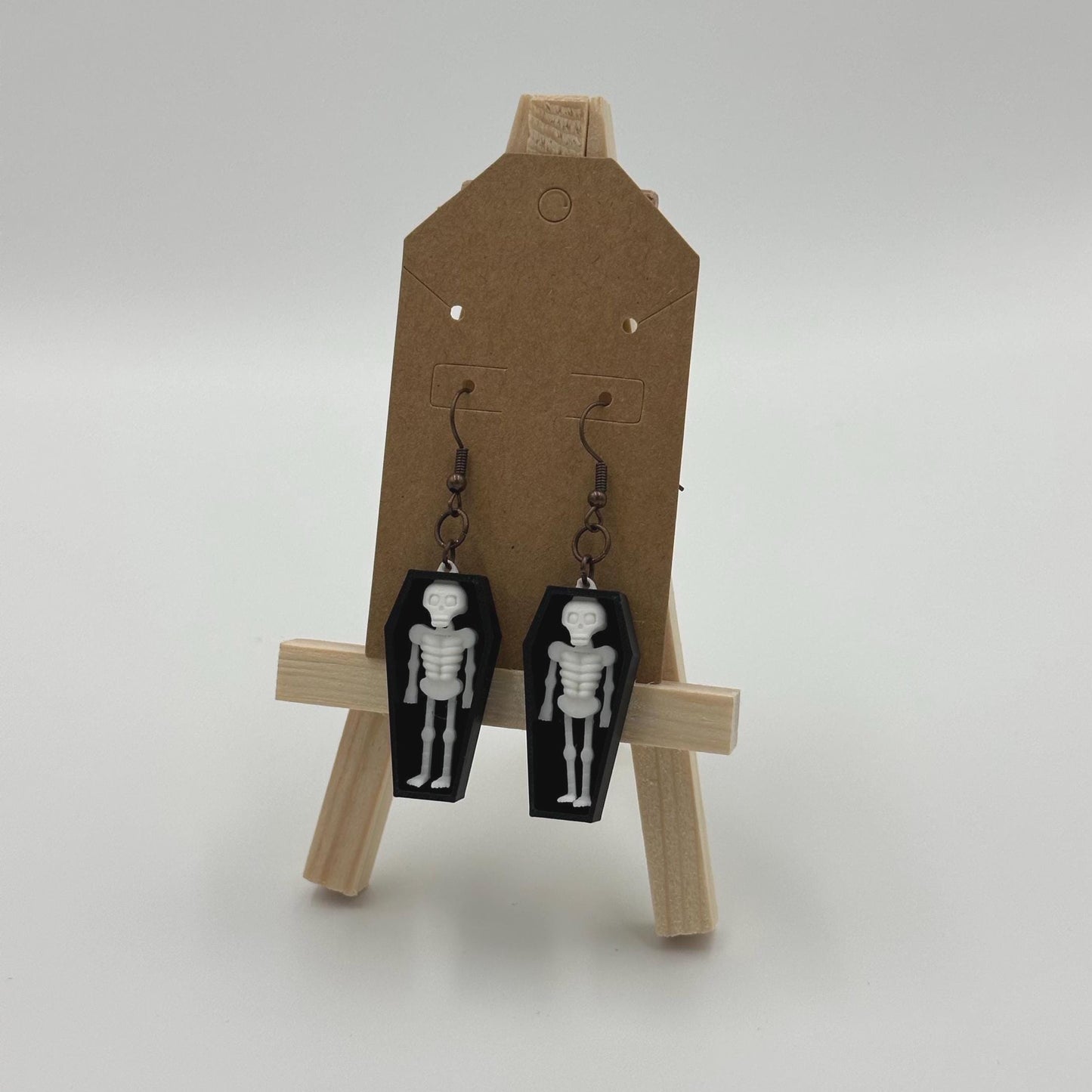 Gothic Coffin Dangle Earrings: 3D Printed Skeleton Jewelry
