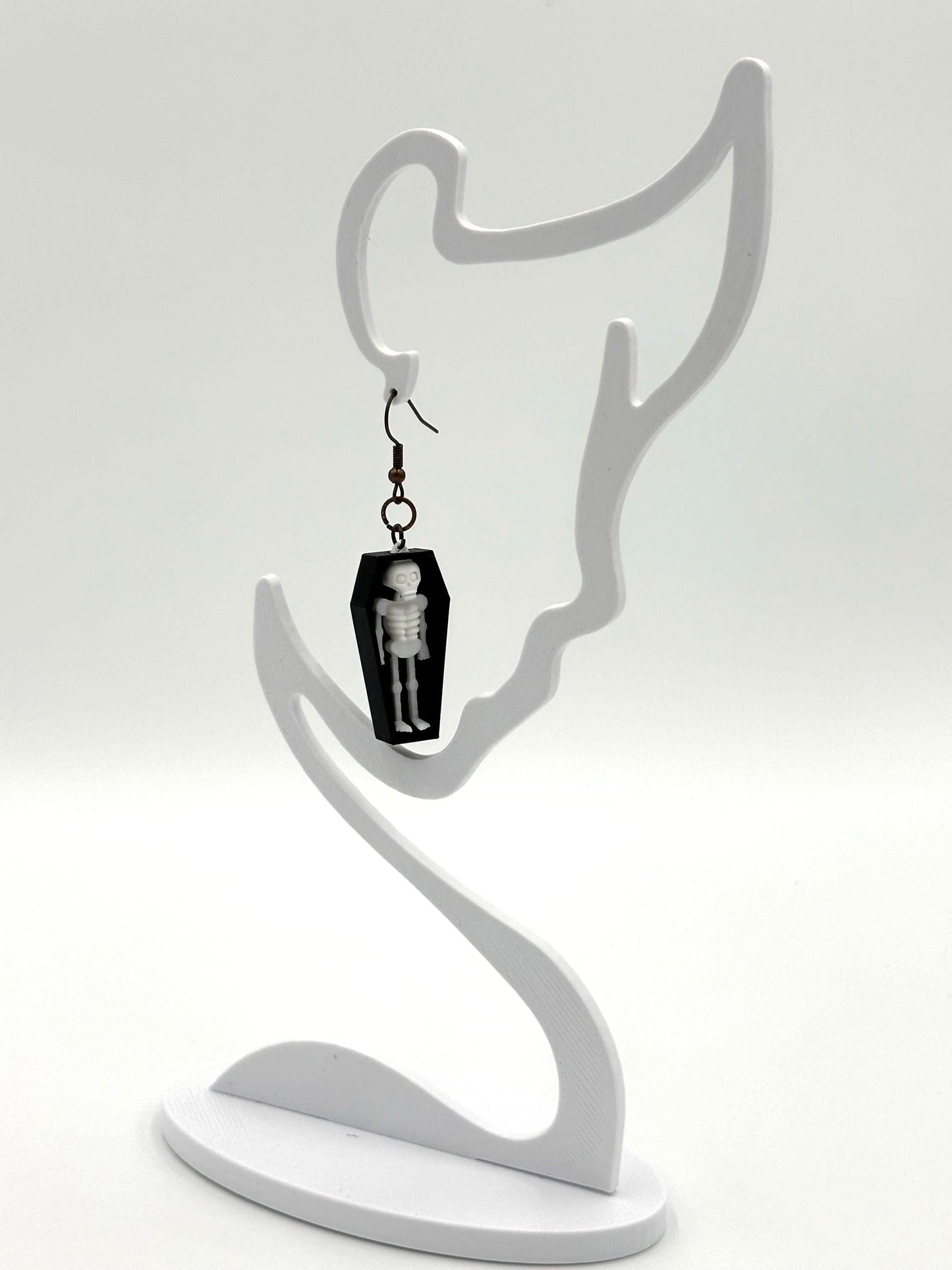 Gothic Coffin Dangle Earrings: 3D Printed Skeleton Jewelry