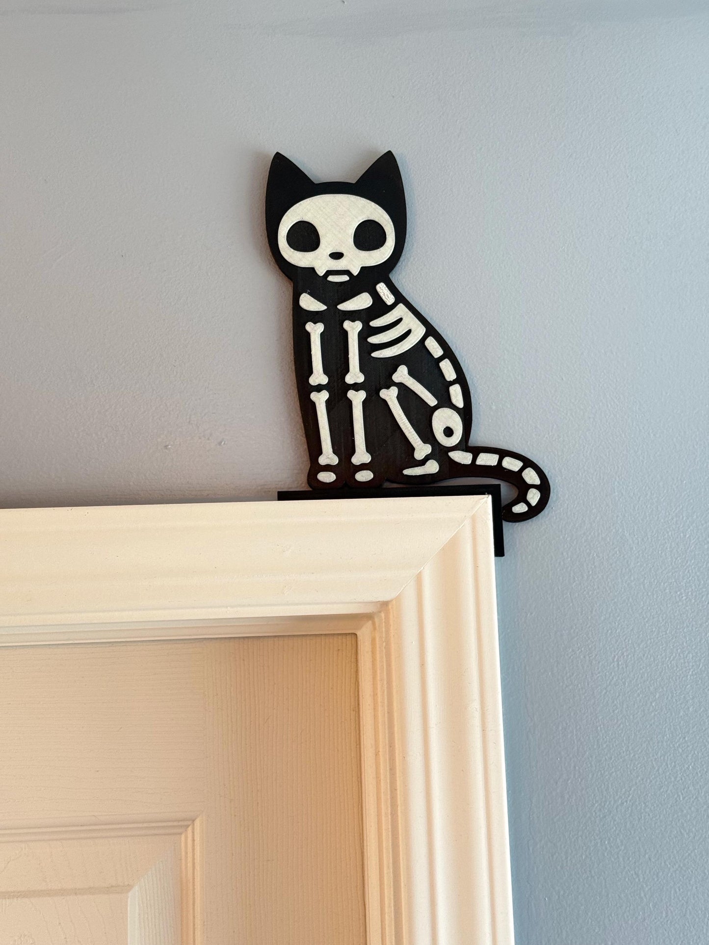 Glowing Skeleton Black Cat Halloween Decor: Spooky Gothic Wall Art