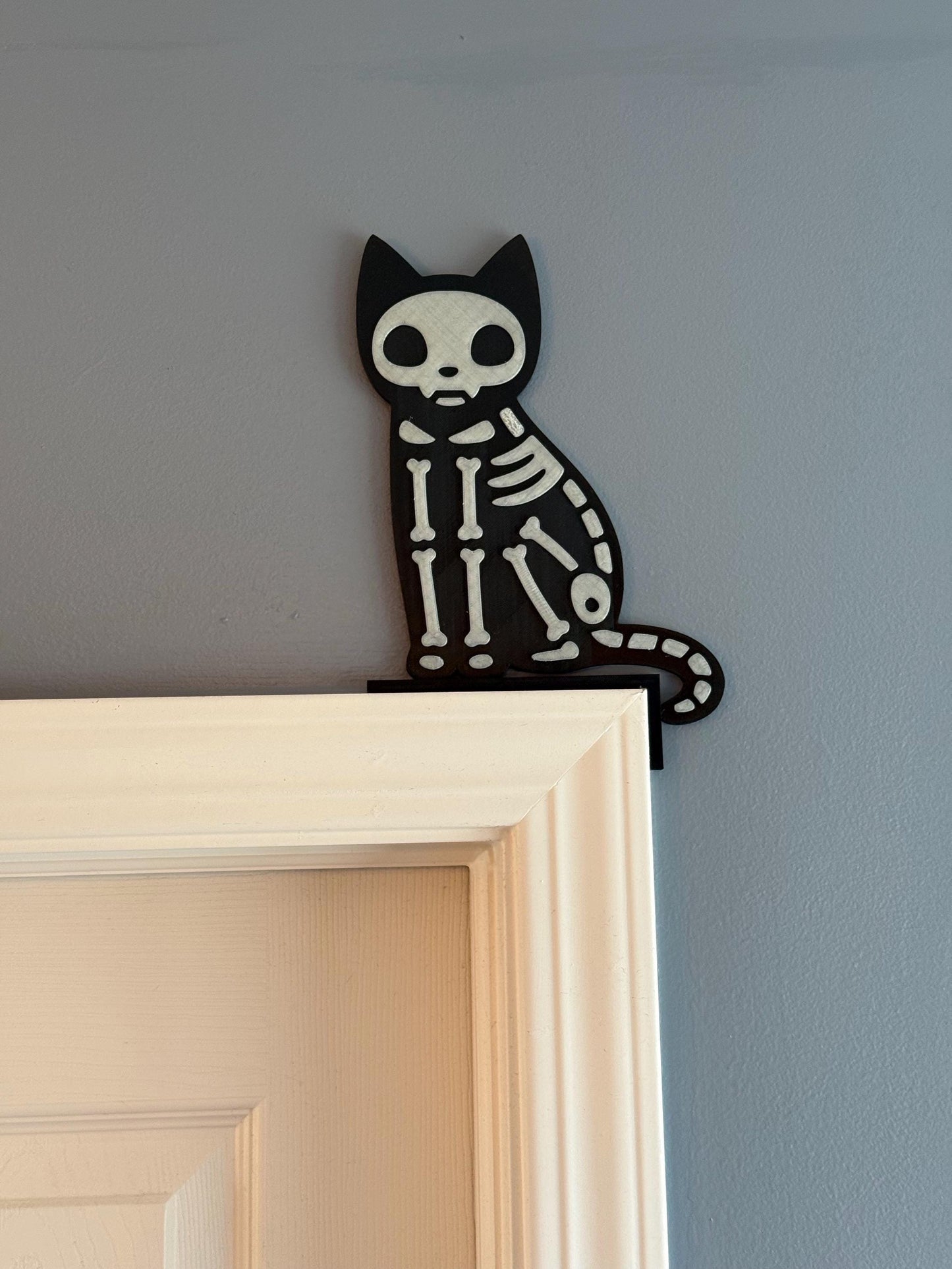 Glowing Skeleton Black Cat Halloween Decor: Spooky Gothic Wall Art