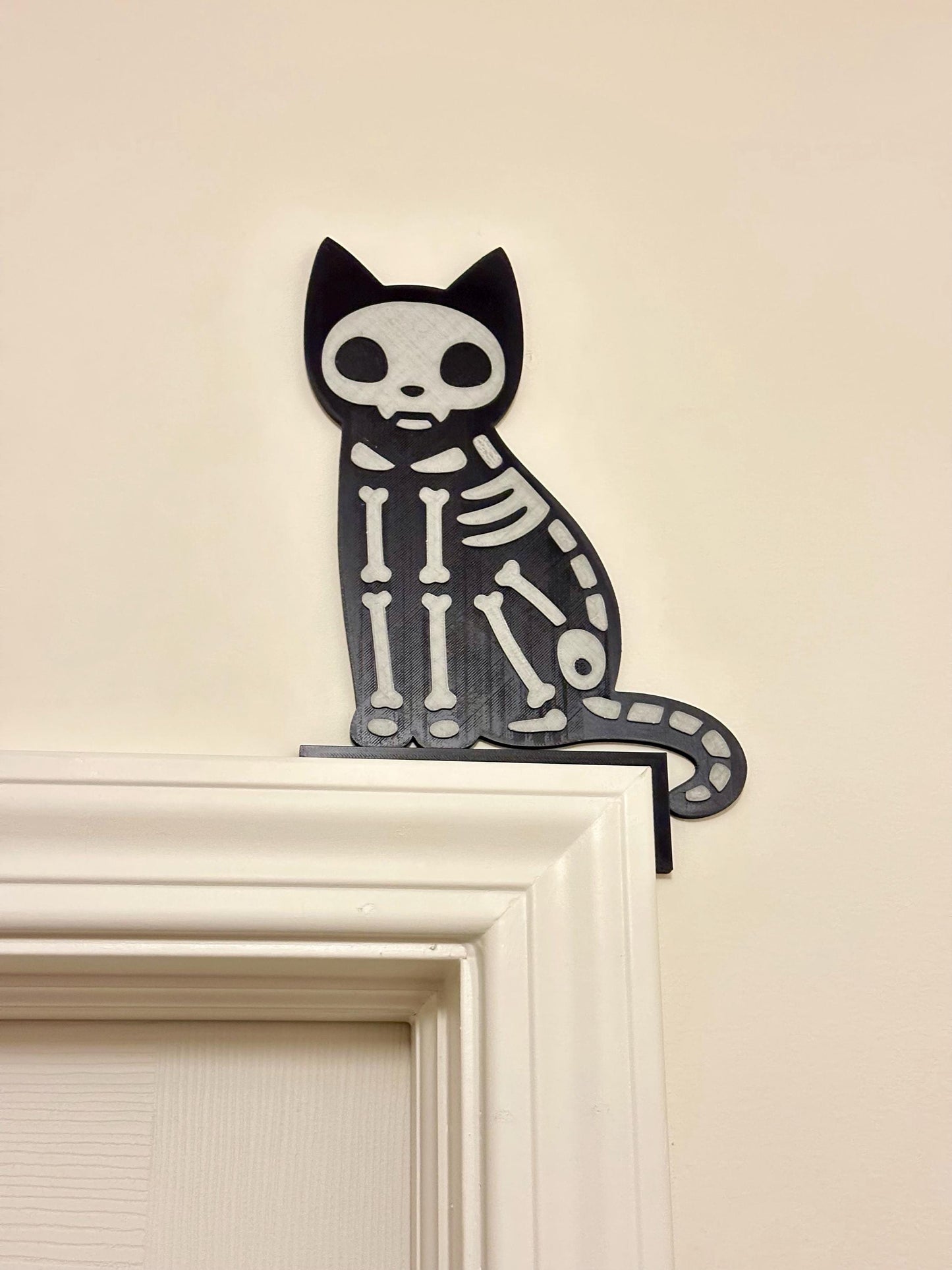 Glowing Skeleton Black Cat Halloween Decor: Spooky Gothic Wall Art