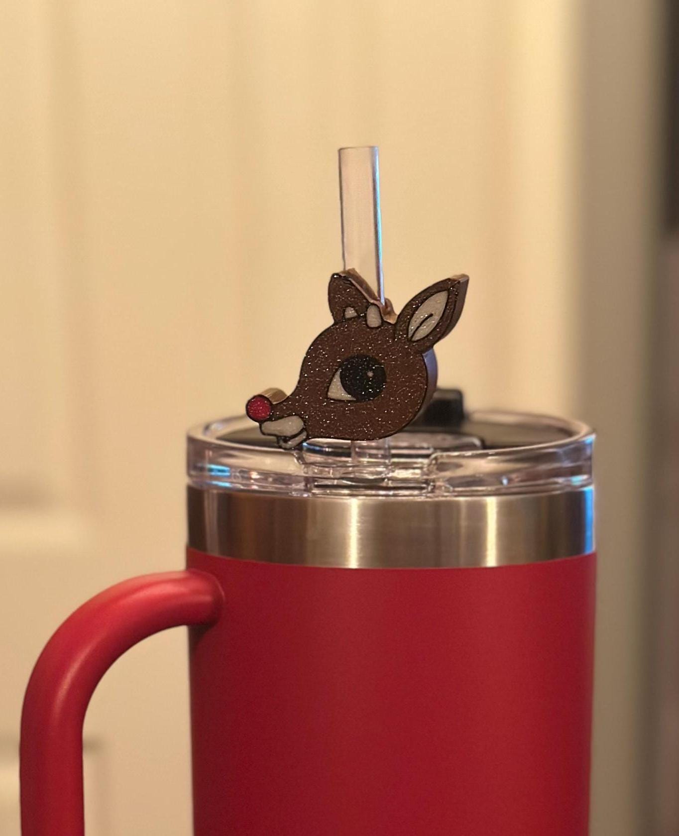 Christmas Character Tumbler Straw Toppers: Rudolph, Frosty, Bumble - Set of 3