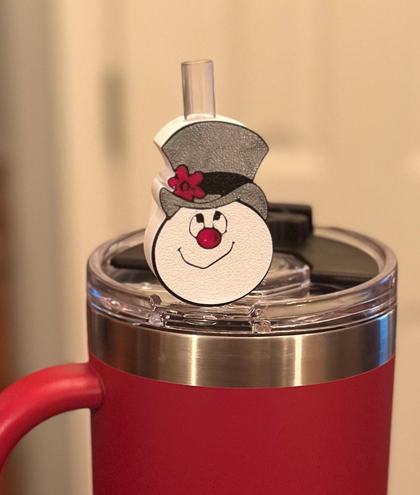 Christmas Character Tumbler Straw Toppers: Rudolph, Frosty, Bumble - Set of 3