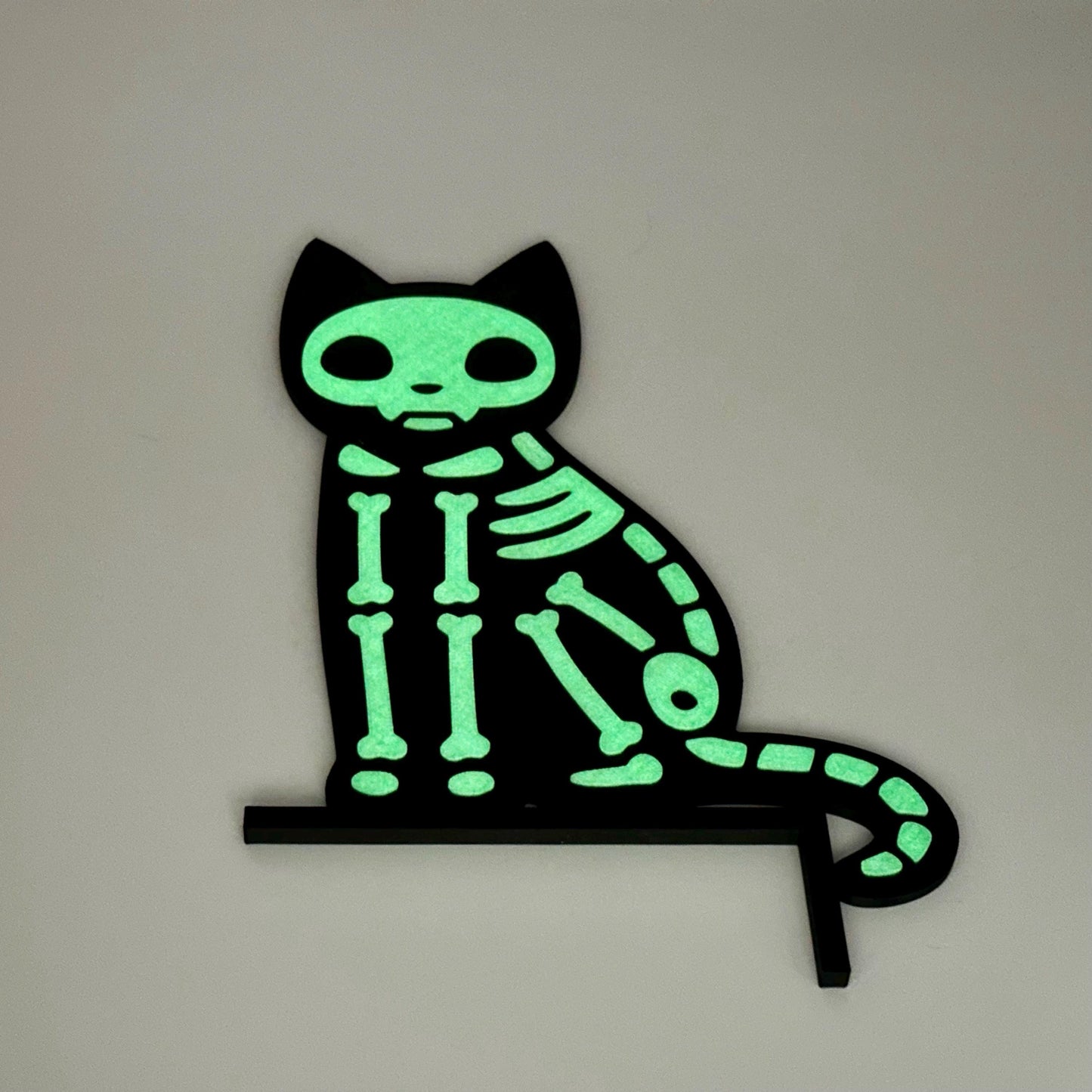 Glowing Skeleton Black Cat Halloween Decor: Spooky Gothic Wall Art