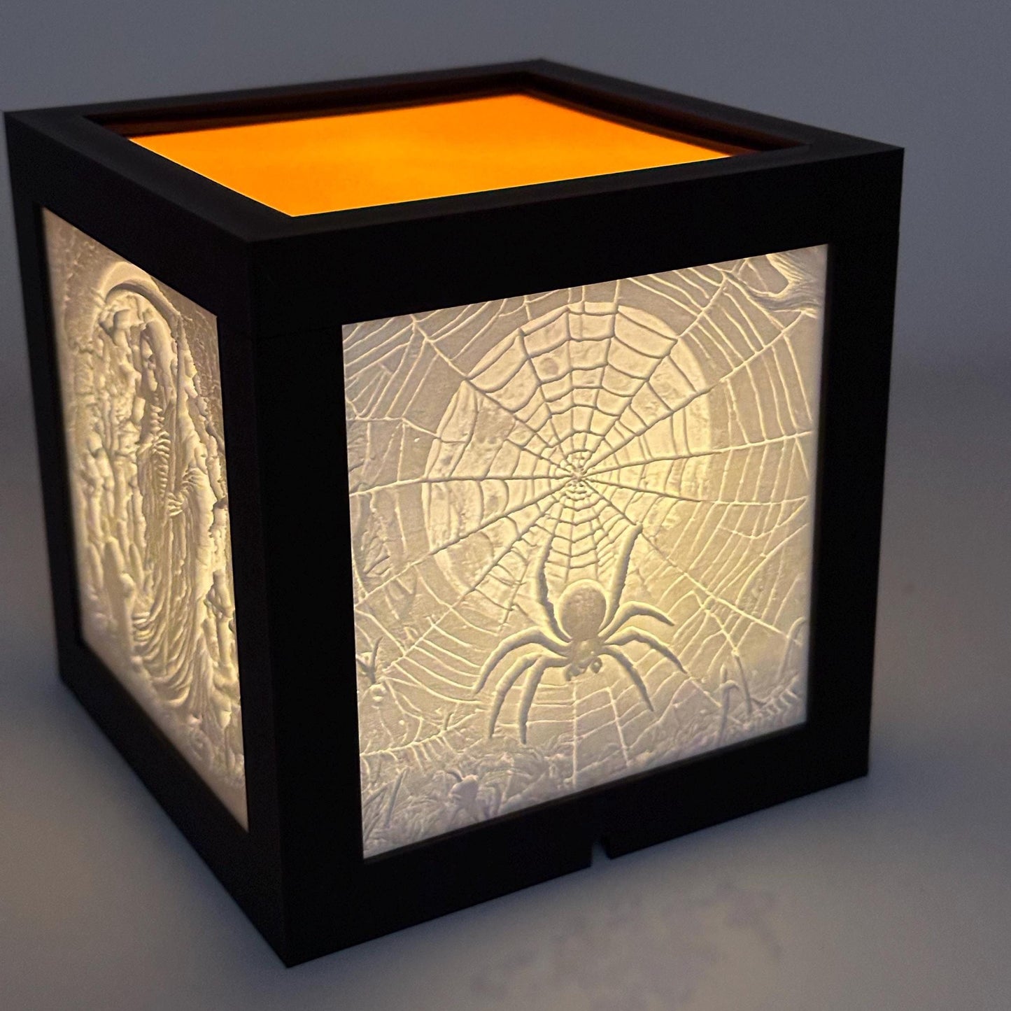 Monochrome Halloween Lighted Cube: Spider Web & Haunted House Decor
