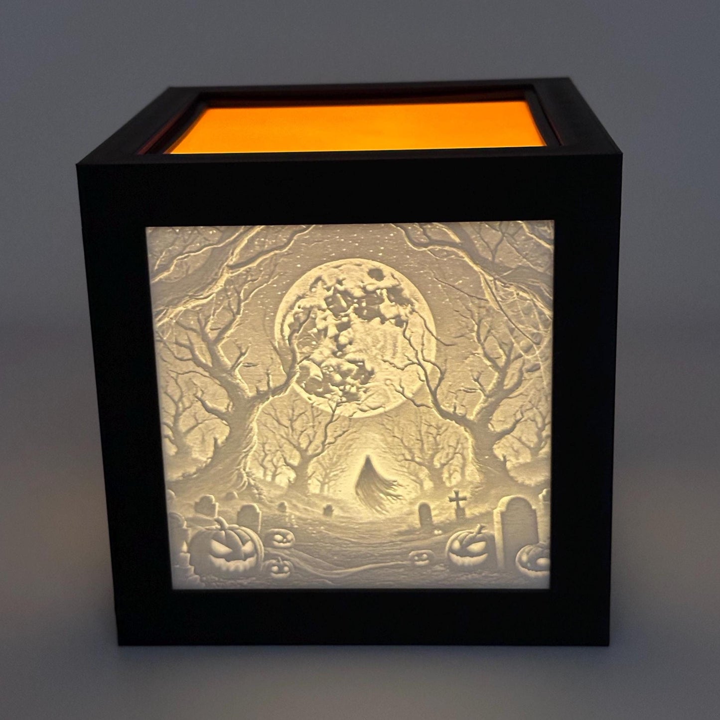 Monochrome Halloween Lighted Cube: Spider Web & Haunted House Decor