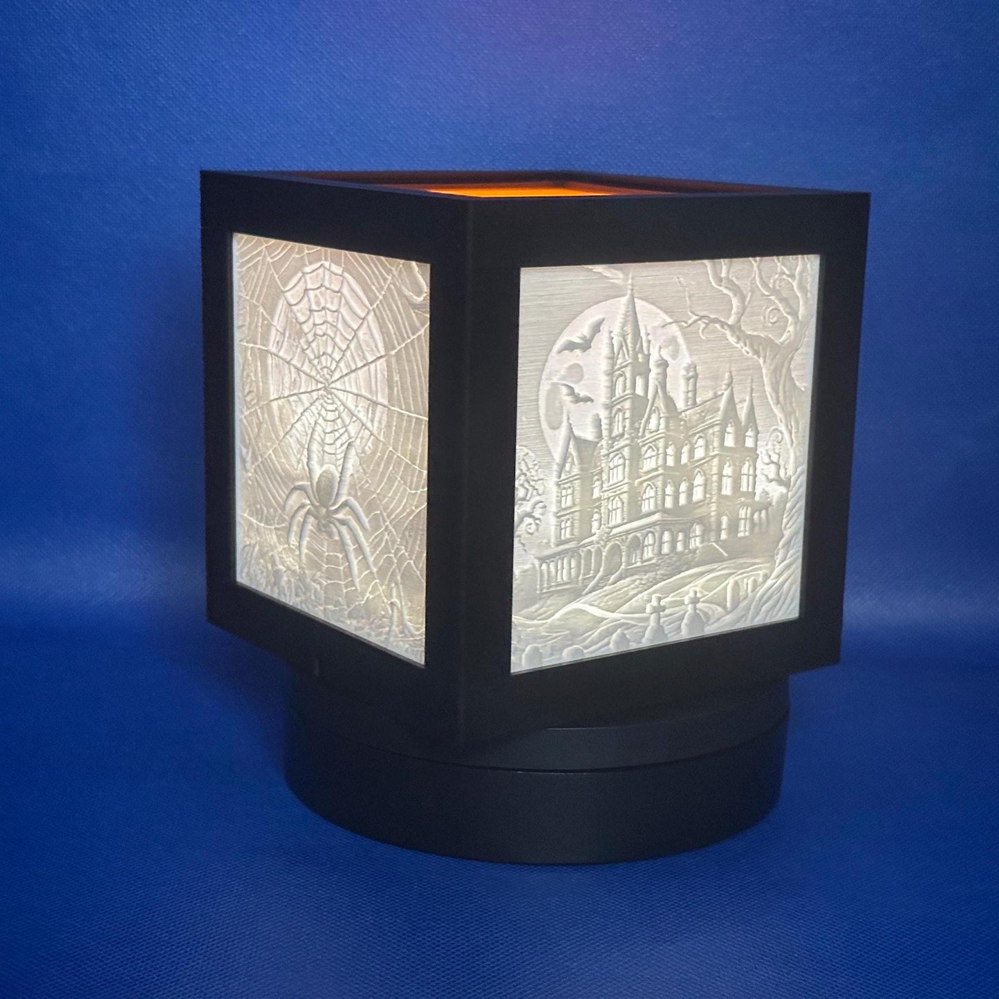 Monochrome Halloween Lighted Cube: Spider Web & Haunted House Decor