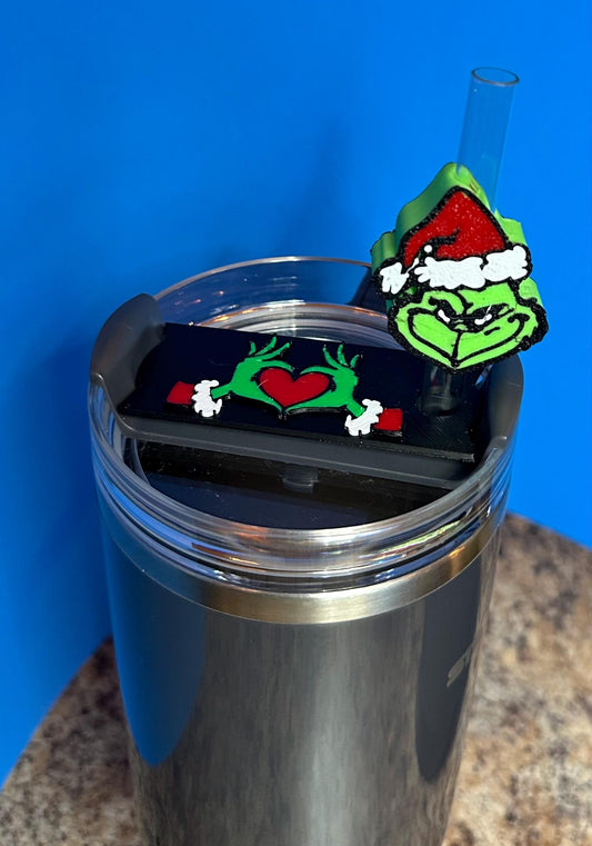 Grinch Theme Straw Slide and Lid Topper Set for Stanley 40oz Tumbler