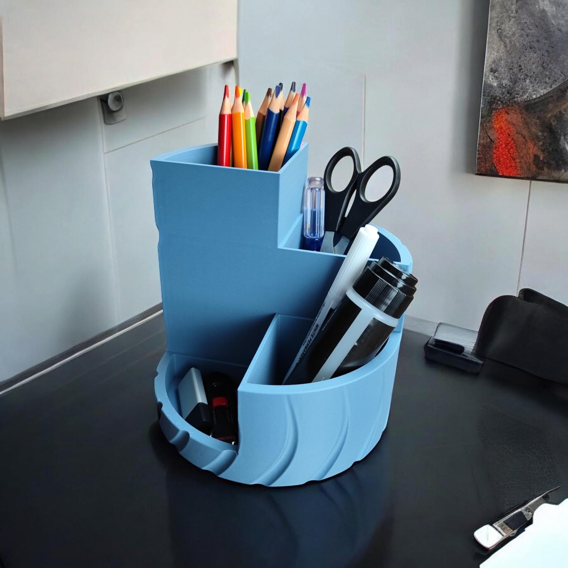 Round Desk Organizer with 4 Sections - Office Storage Solution