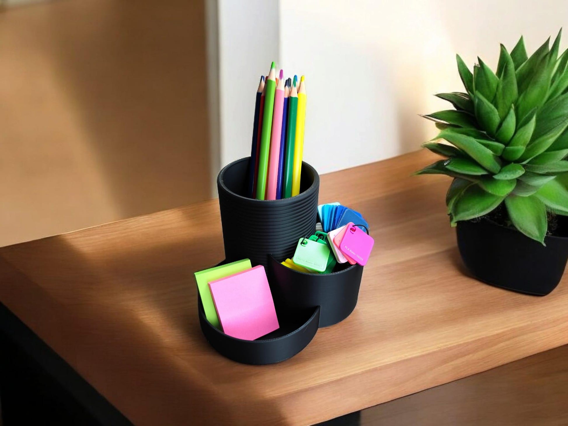 Modern Triple Cup Utensil Caddy- Office Desk Organizer