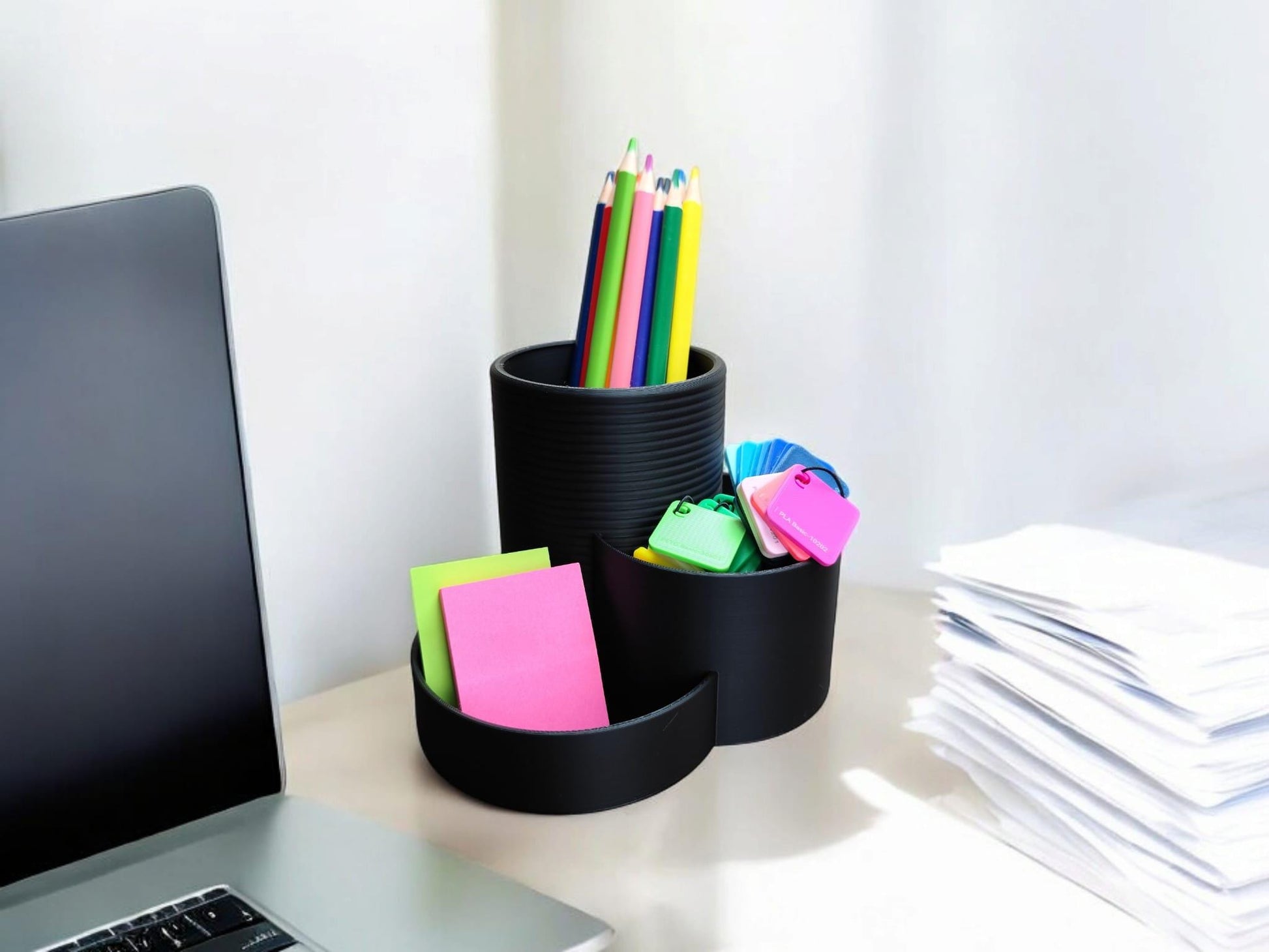 Modern Triple Cup Utensil Caddy- Office Desk Organizer