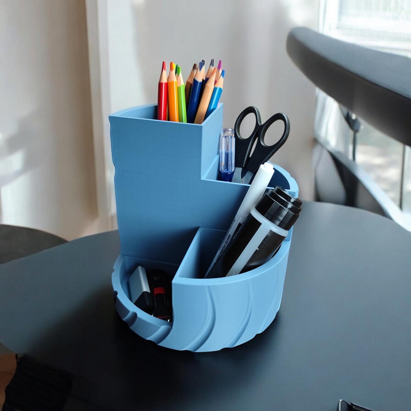 Round Desk Organizer with 4 Sections - Office Storage Solution