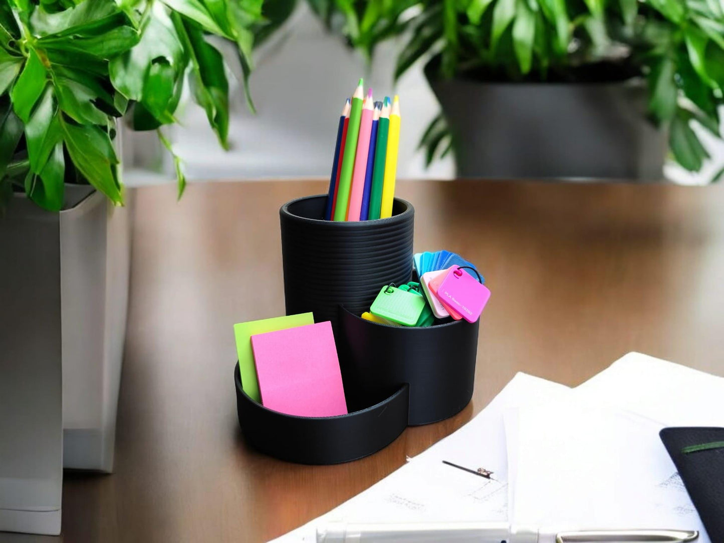 Modern Triple Cup Utensil Caddy- Office Desk Organizer