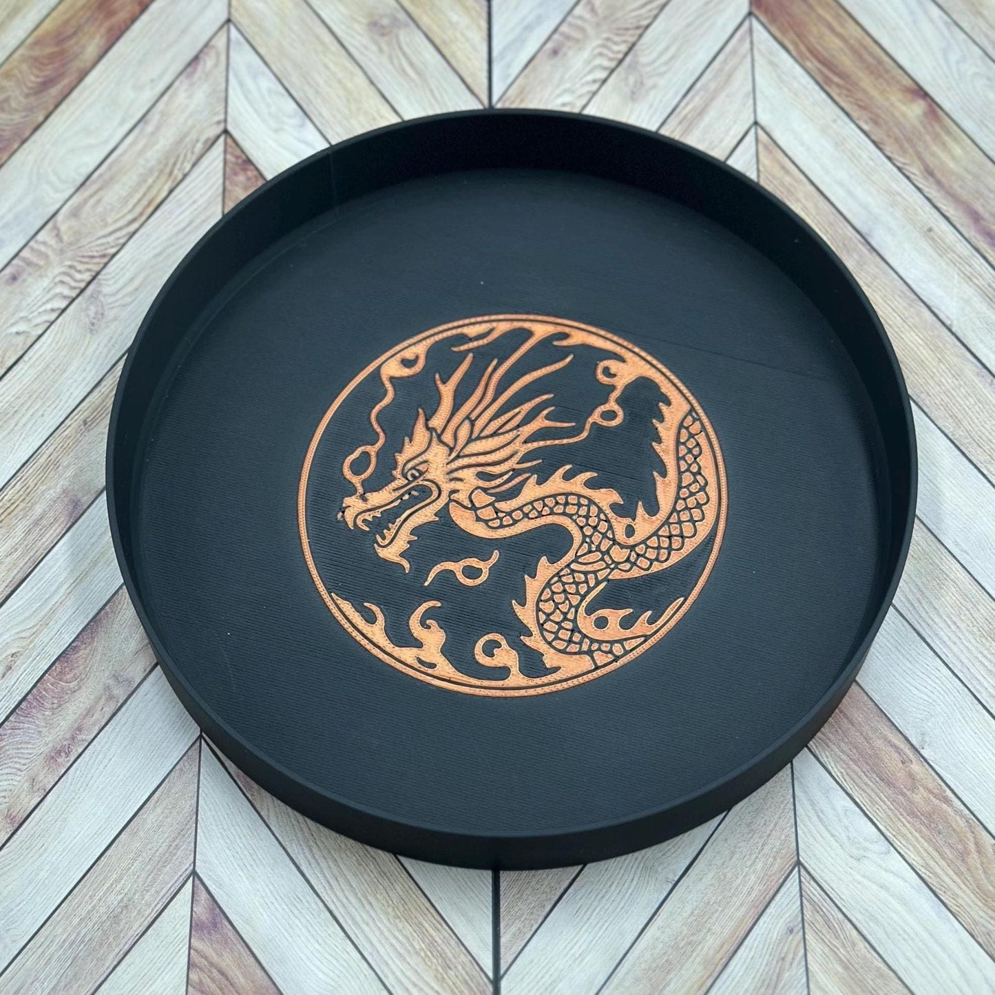 Catch All Tray Dragon Design with Copper Accents, Decorative Organizer for Keys, Jewelry & Desk, Unique Gift for Home or Office