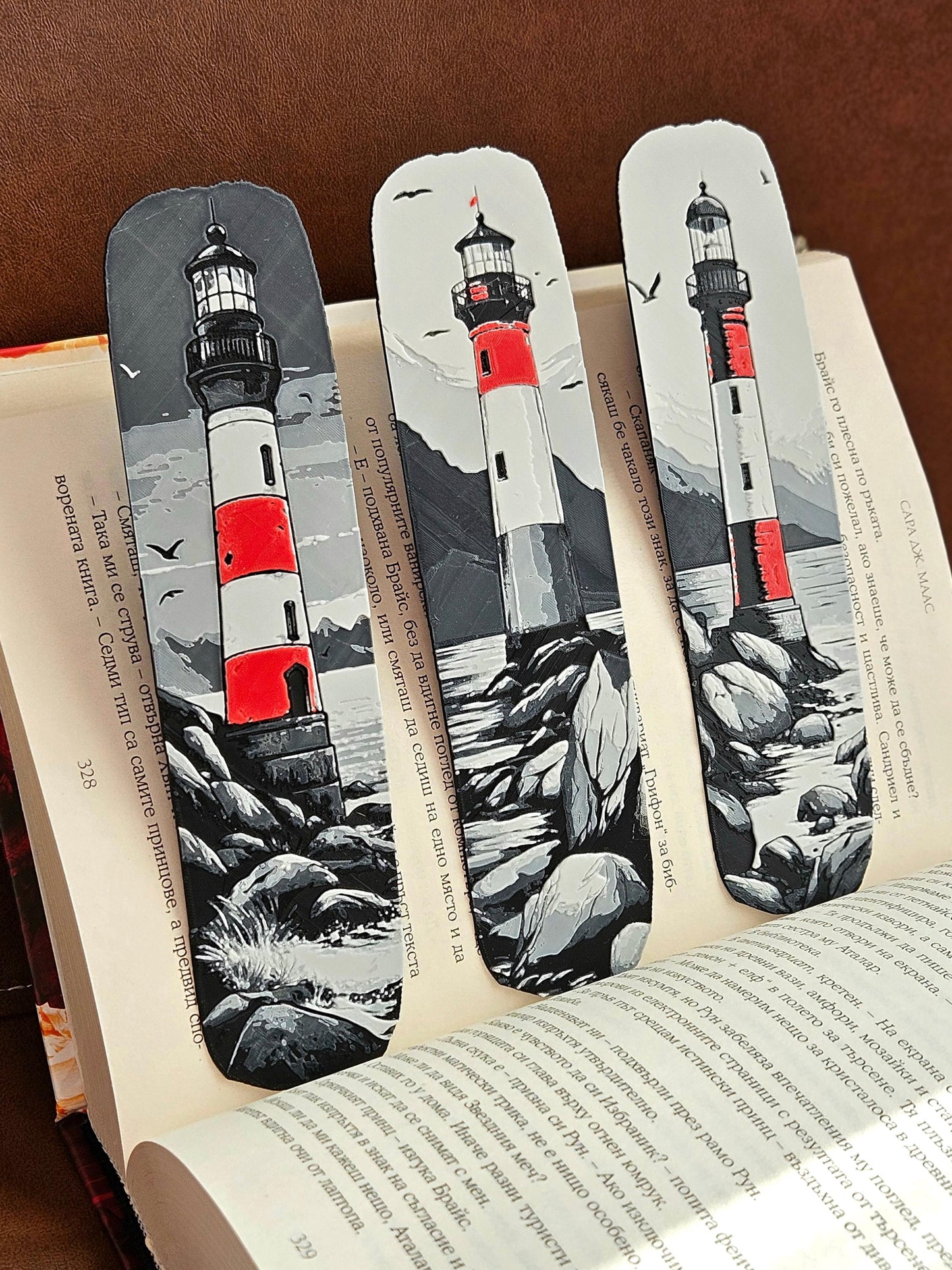 Lighthouse Bookmark Handmade Nautical Gift for Readers, Unique Coastal Book Accessory, Beach House Decor, Reading Companion—Set of 3