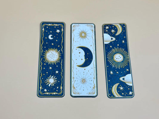 Celestial Bookmarks Set of 3 3D Printed Sun, Moon & Planets Space Galaxy Gifts for Book Lovers