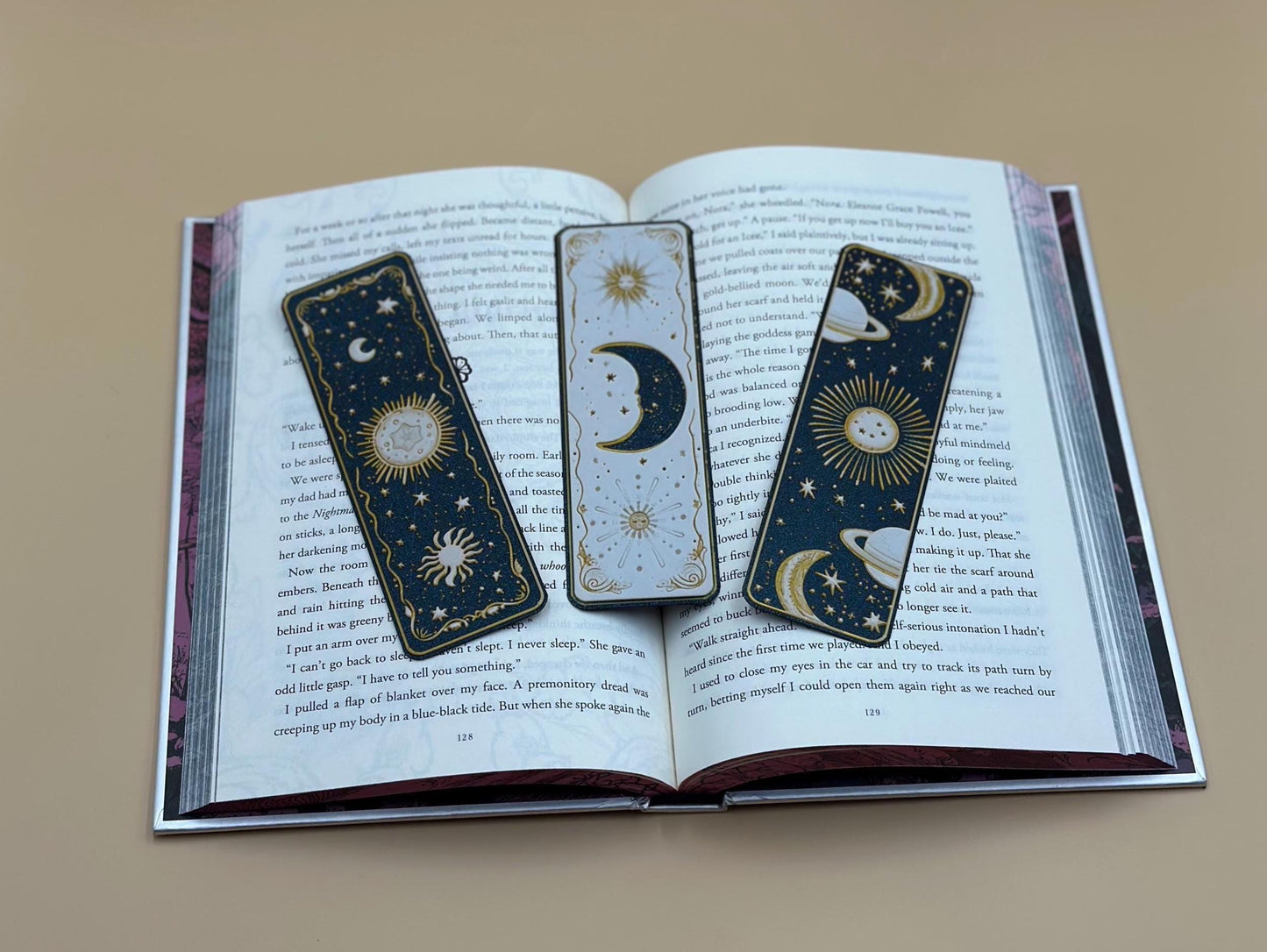Celestial Bookmarks Set of 3 3D Printed Sun, Moon & Planets Space Galaxy Gifts for Book Lovers