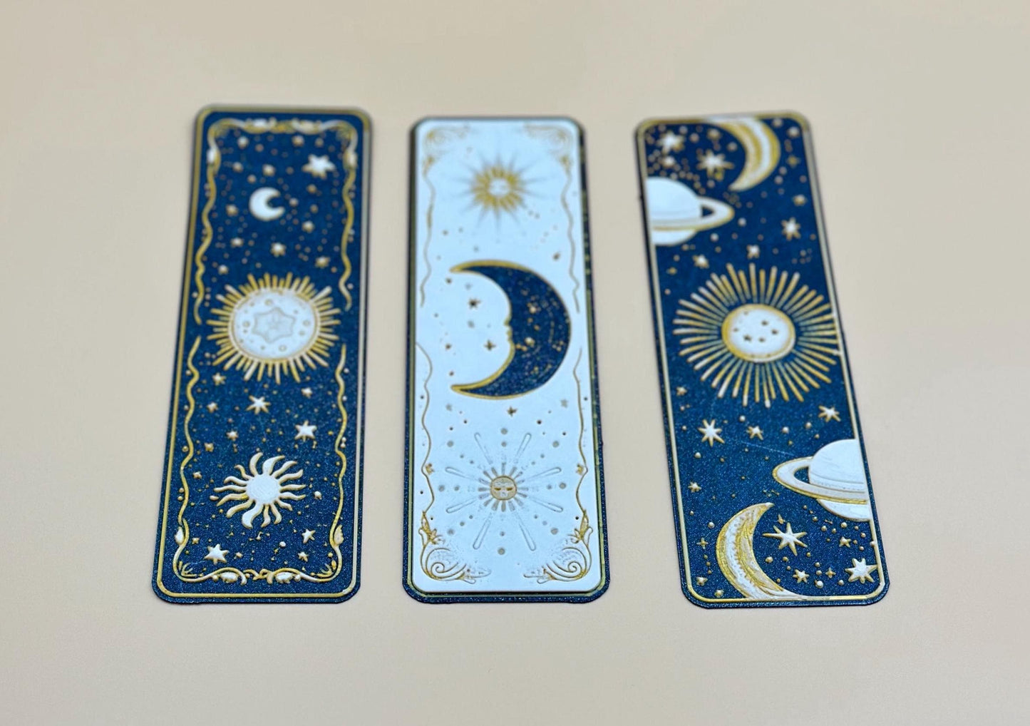 Celestial Bookmarks Set of 3 3D Printed Sun, Moon & Planets Space Galaxy Gifts for Book Lovers