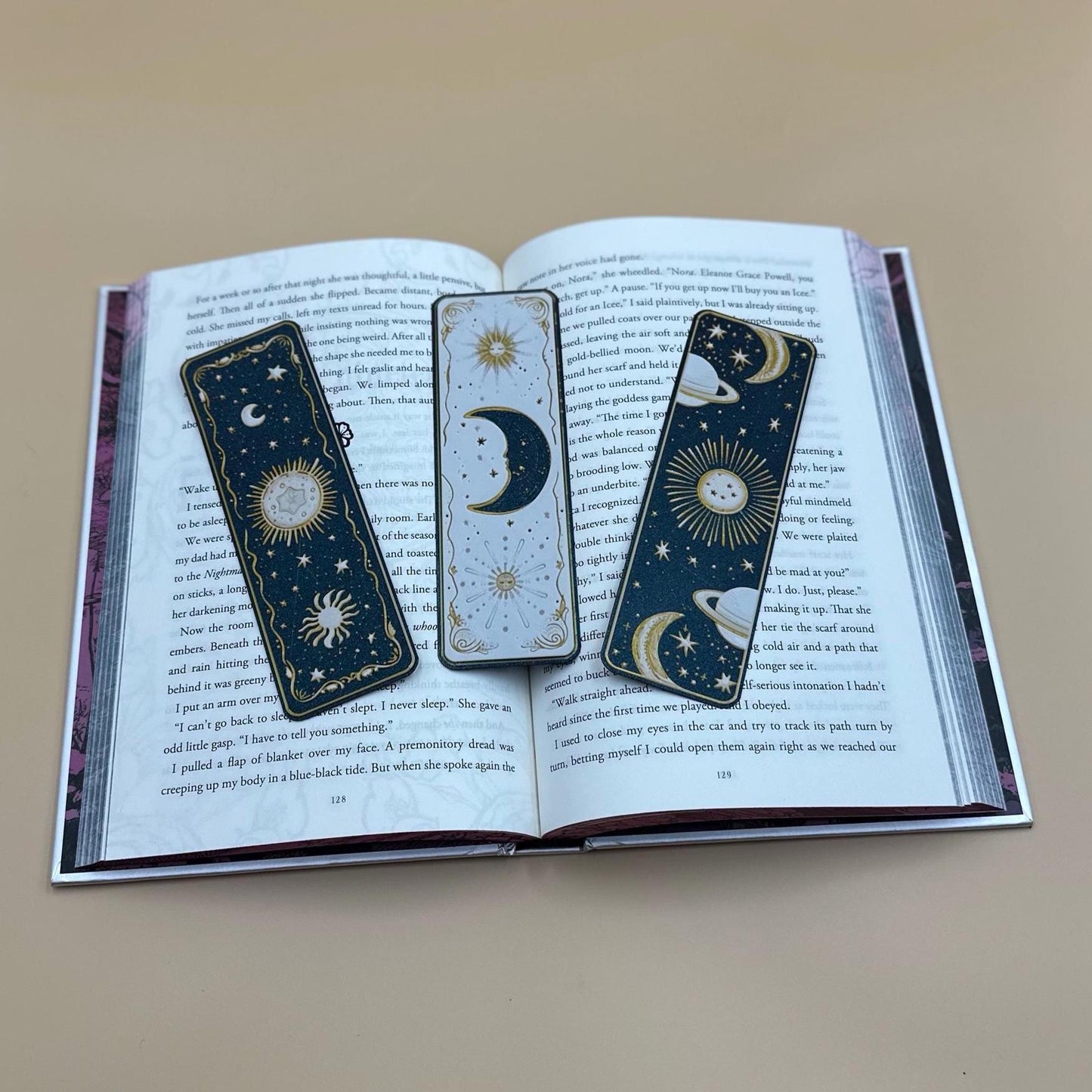 Celestial Bookmarks Set of 3 3D Printed Sun, Moon & Planets Space Galaxy Gifts for Book Lovers