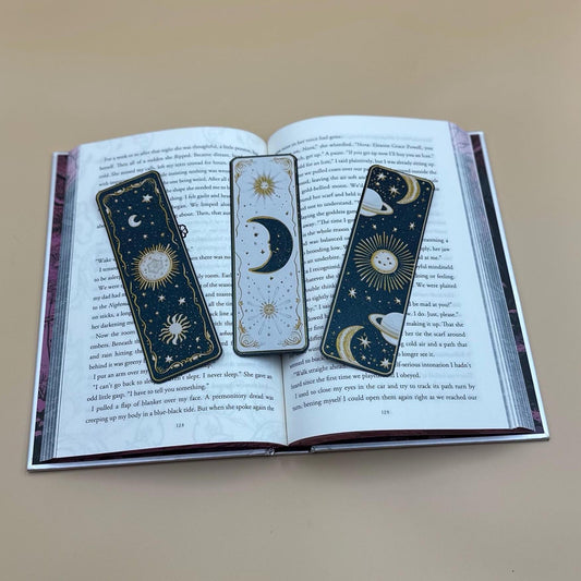 Celestial Bookmarks Set of 3 3D Printed Sun, Moon & Planets Space Galaxy Gifts for Book Lovers