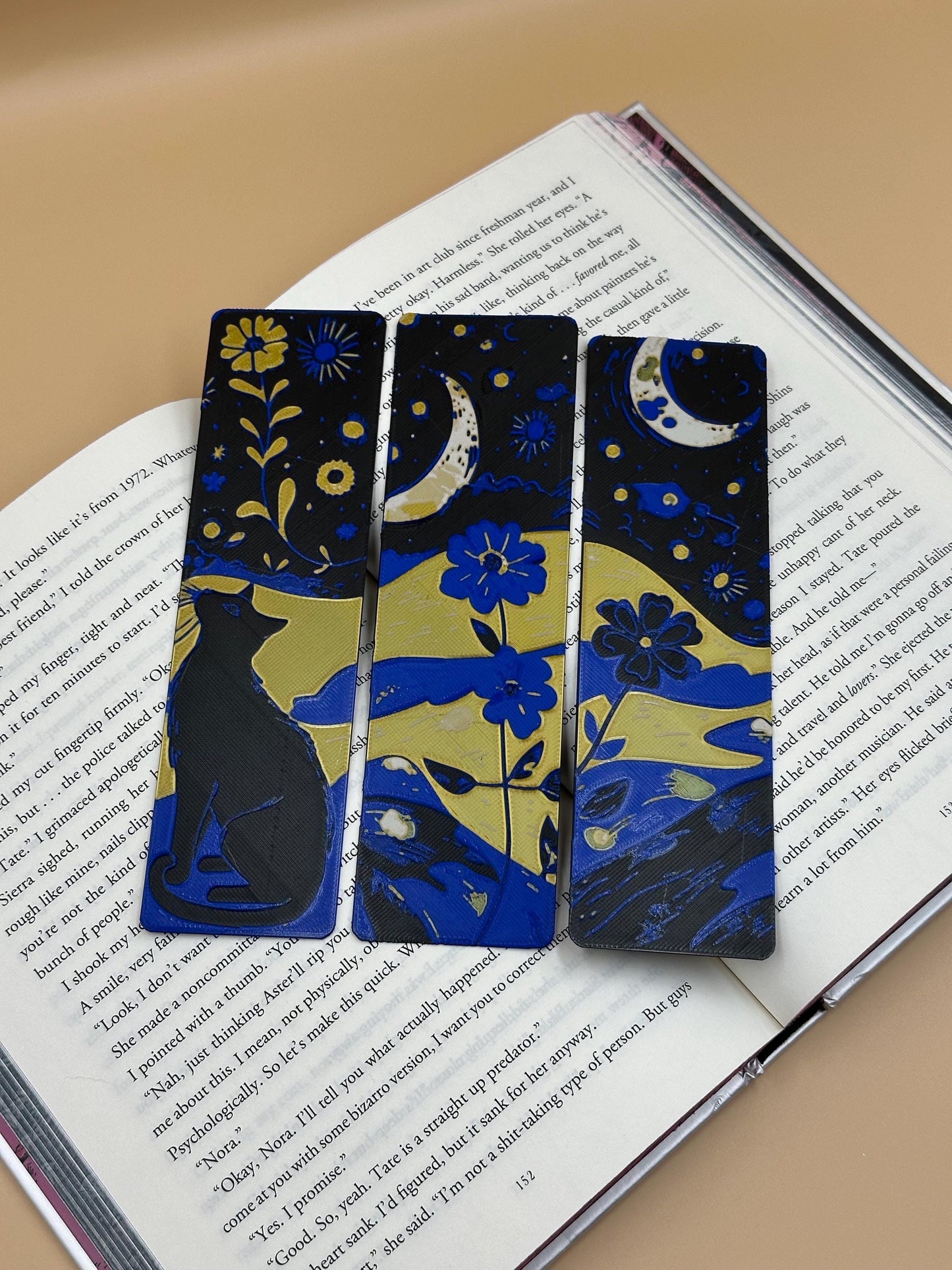 3D Printed Cat Bookmark Set: Starry Night Design, Book Lover Gift
