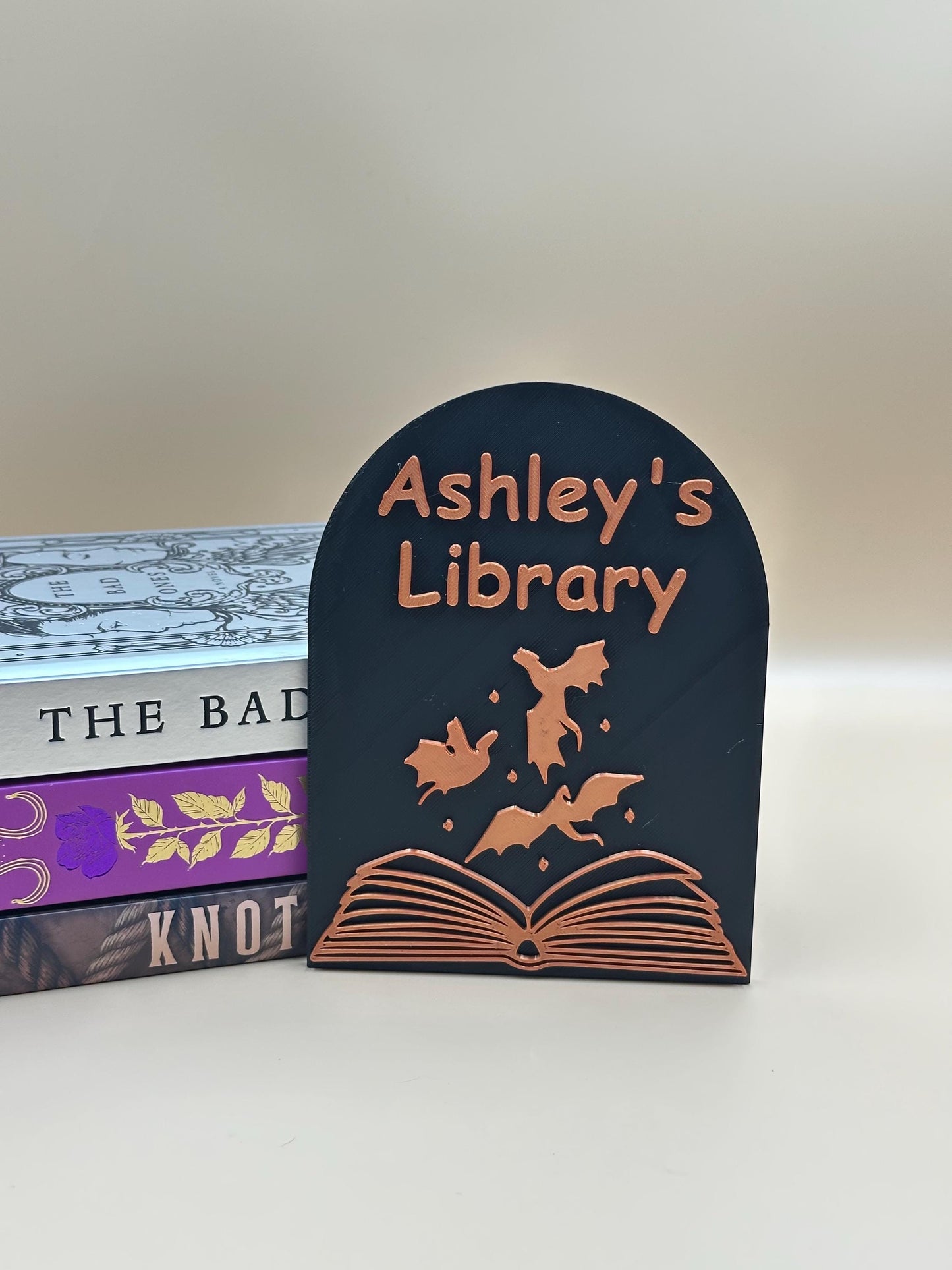 Personalized Library Sign with Dragons, Custom Book Nook Décor for Home & Reading Room Gift