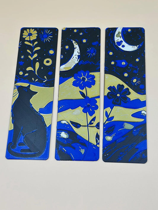 3D Printed Cat Bookmark Set: Starry Night Design, Book Lover Gift