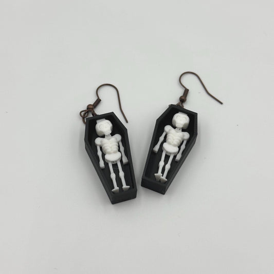Ghoulish Coffin Dangle Earrings, Skeleton Jewelry, Gothic Halloween Earrings, Dark Fashion Accessories, Unique Spooky Gift for Goth Lovers