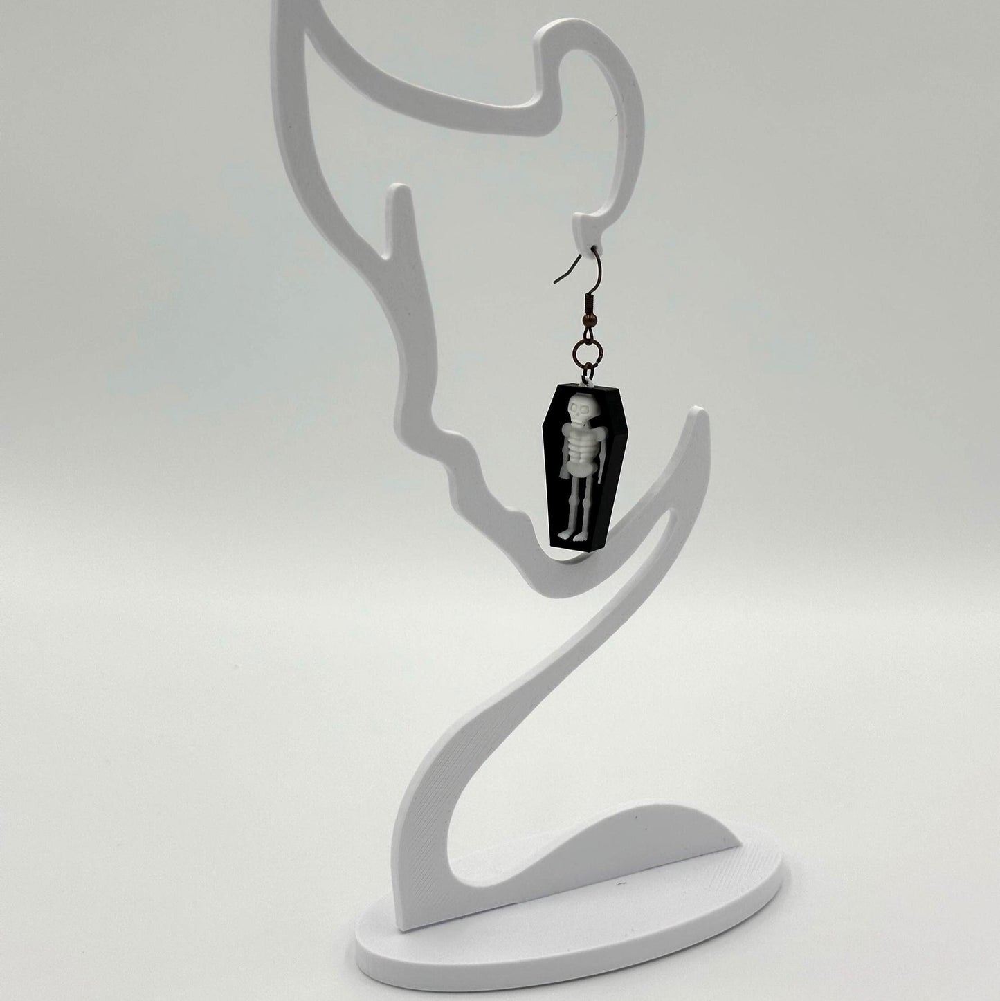 Gothic Coffin Dangle Earrings: 3D Printed Skeleton Jewelry